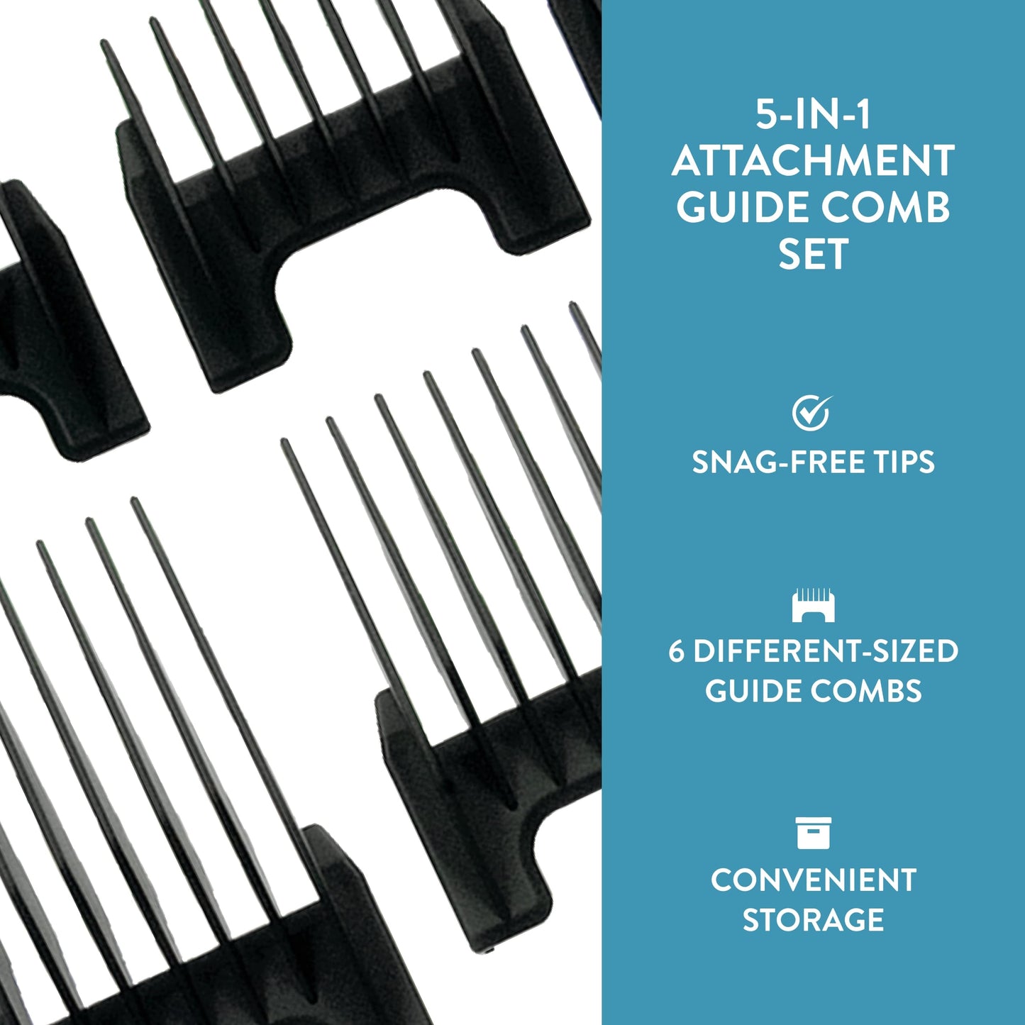 WAHL Professional Animal 5-in-1 Clipper Attachment Guide Comb Grooming Set for Wahl's Arco, 5- Style Groom, Bravura, Figura, Chromado, Creativa, and Motion Pet, Dog, Cat, and Horse Clippers