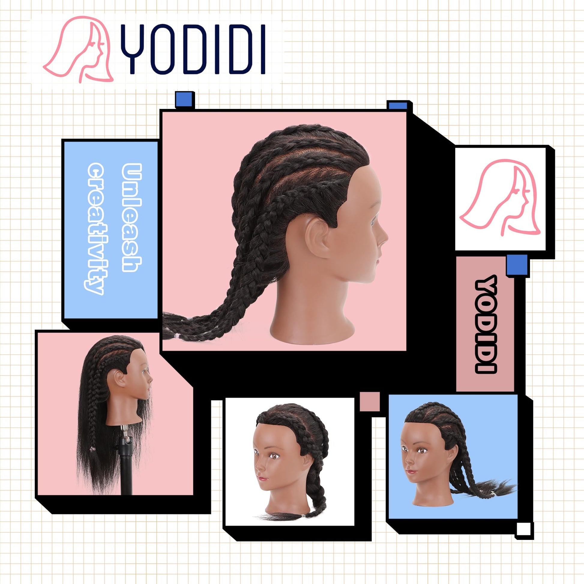 White Smoke YODIDI Mannequin Head with 100% Human Hair, Manikin Head Human Hair Cosmetology Doll Head for Hair Styling Hairdresser Practice Braiding with Table Clamp Stand and Tools (16 inch + tripod)