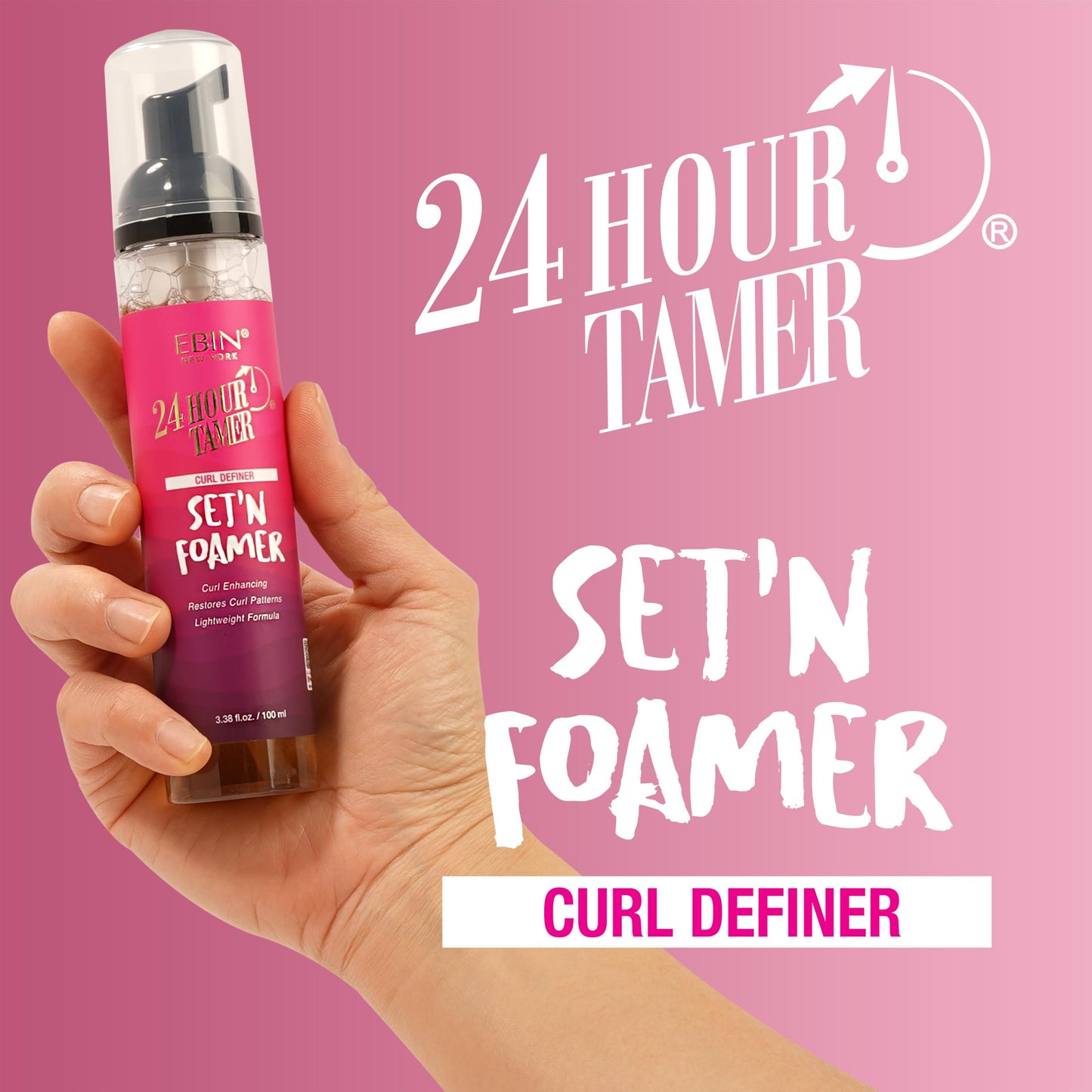 24 Hour Tamer Set'n Foamer Curl Definer 3.38oz/ 100ml - Define Curls & Waves, Enhance Volume & Shine, Soft Finish with Lightweight Texture, Restoring Curl Patterns, Nourishes Curls, No Flake