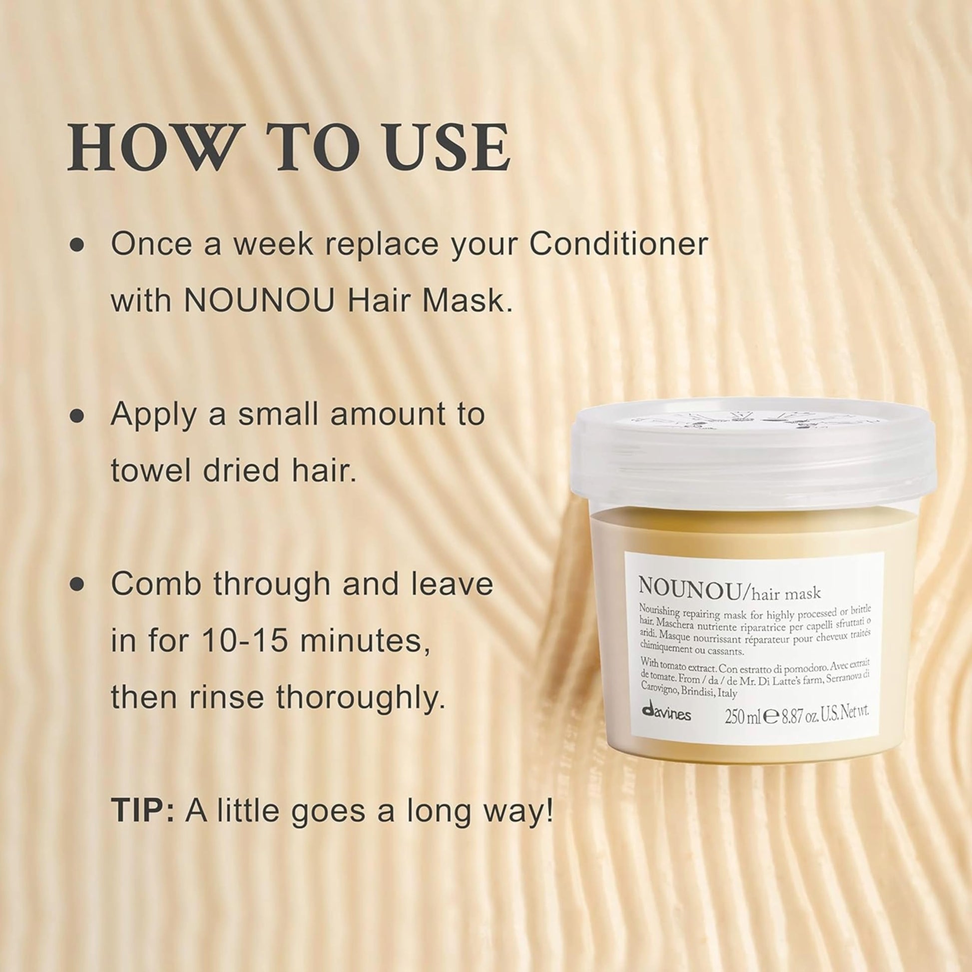Wheat Davines Nounou Hair Mask, 8.87 Fl Oz (Pack of 1)