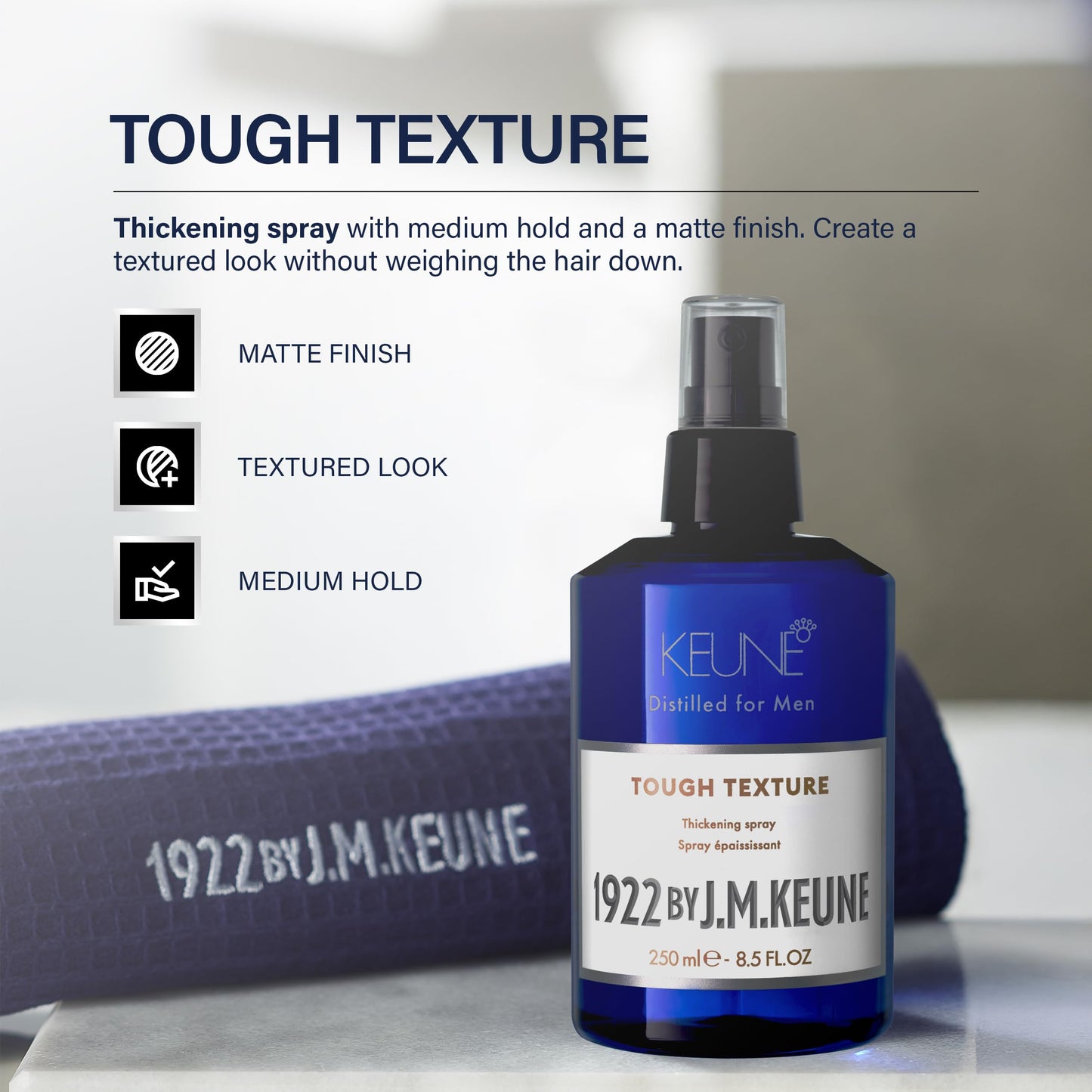 1922 by J.M. Keune Tough Texture Spray, Medium Hold & Matte Finish Thickening Spray for Men, 8.5 Fl Oz