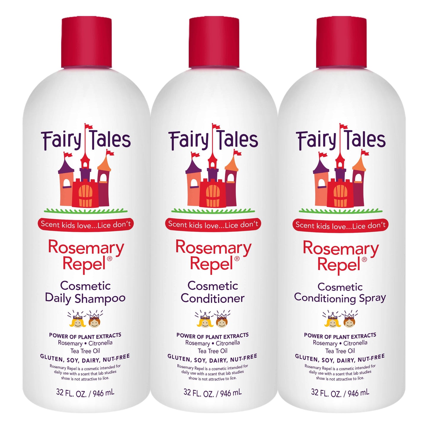 Recharge de shampoing, après-shampoing et spray revitalisant quotidien Fairy Tales Rosemary Repel pour enfants : les enfants aiment l'odeur, les poux, non.