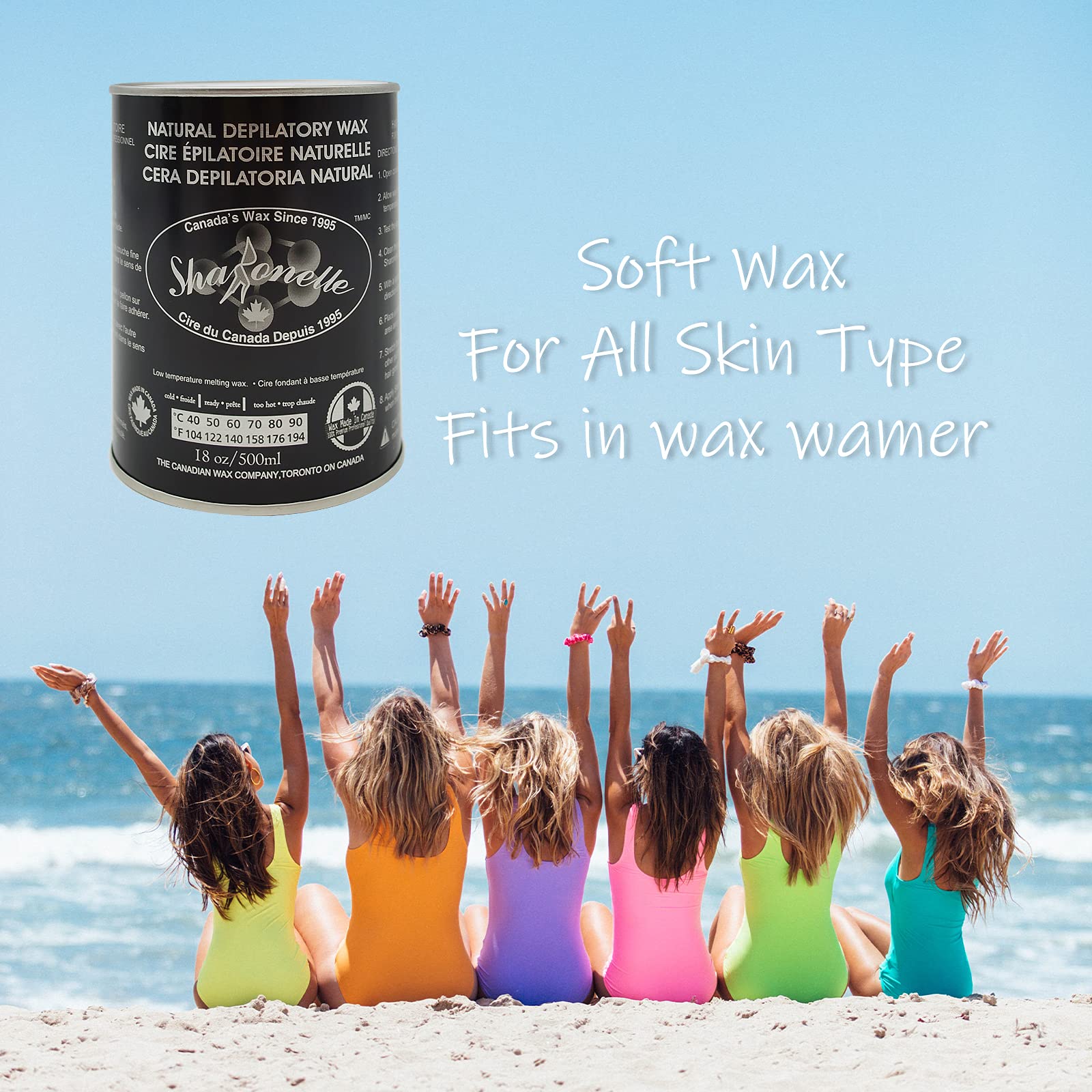 Light Blue 6PC Natural Soft Wax All Purpose Canned Wax for Sensitive Skin Canada-Made Melting Wax by Sharonelle