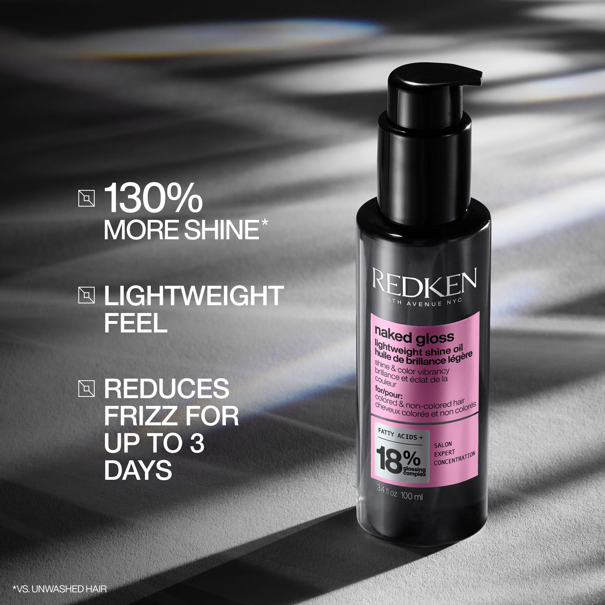 Redken Naked Gloss Shine Hair Oil - Adds Shine & Enhances Color Vibrancy, Lightweight Heat Protectant, Frizz Control, Infused with Omega-9, For Dull or Color-Treated Hair