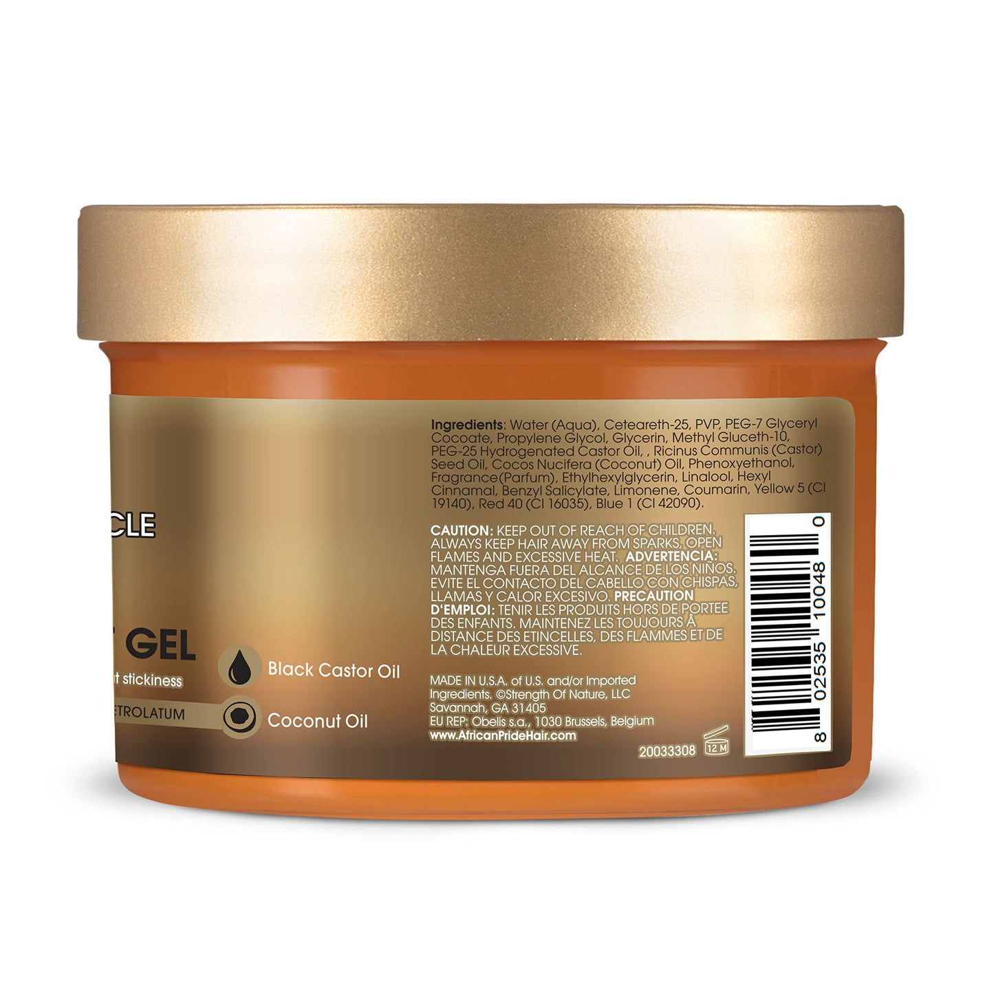 African Pride 黑蓖麻奇迹超强定型辫子、定型、扭发啫喱，可抚平毛躁和边缘，不含对羟基苯甲酸酯、硫酸盐、矿物油或凡士林，含有黑蓖麻油和椰子油