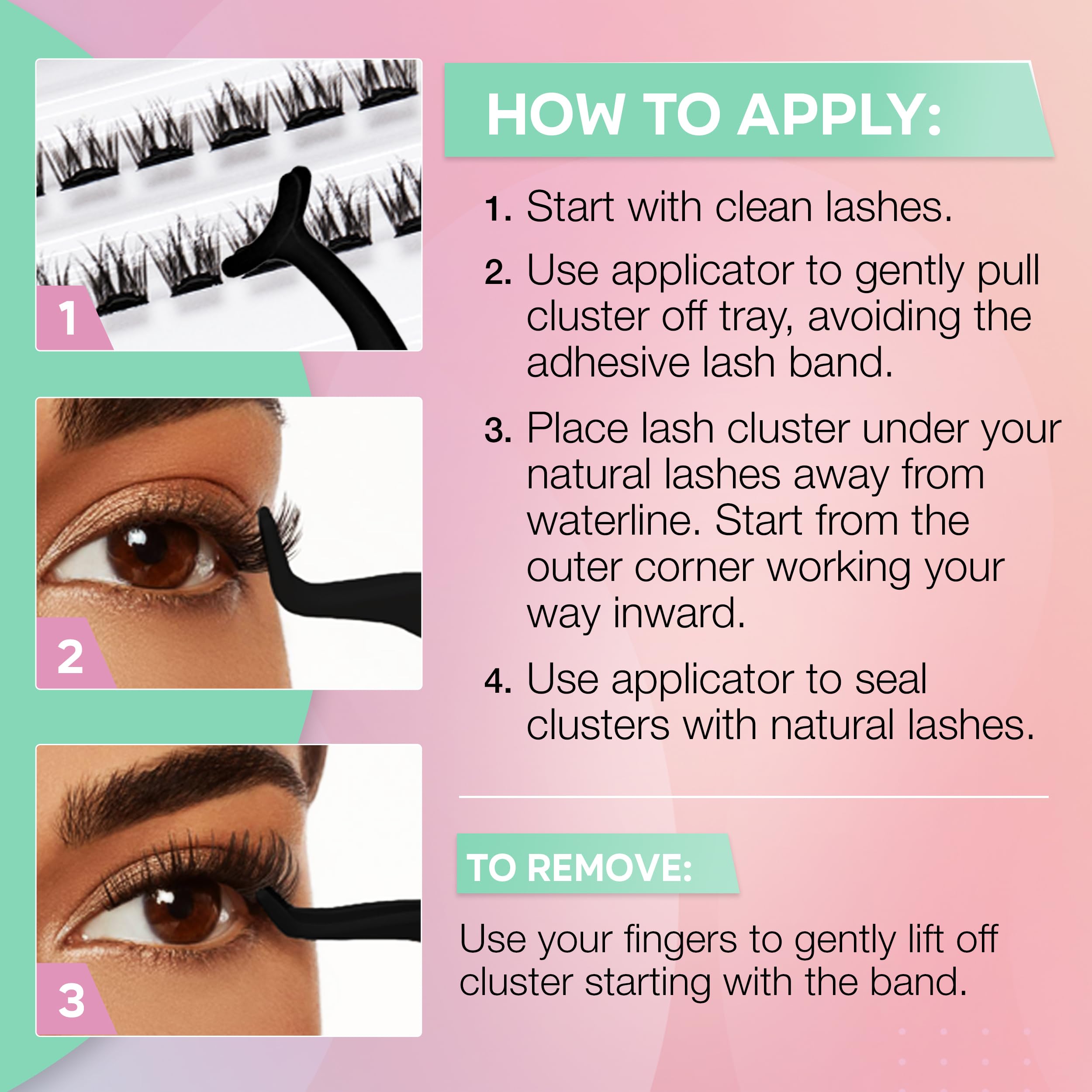 Ardell Press On Lashes Fauxmink Natural – Pre-Glued Underlash Extensions, Lash Clusters, No Glue Needed, 12 ct