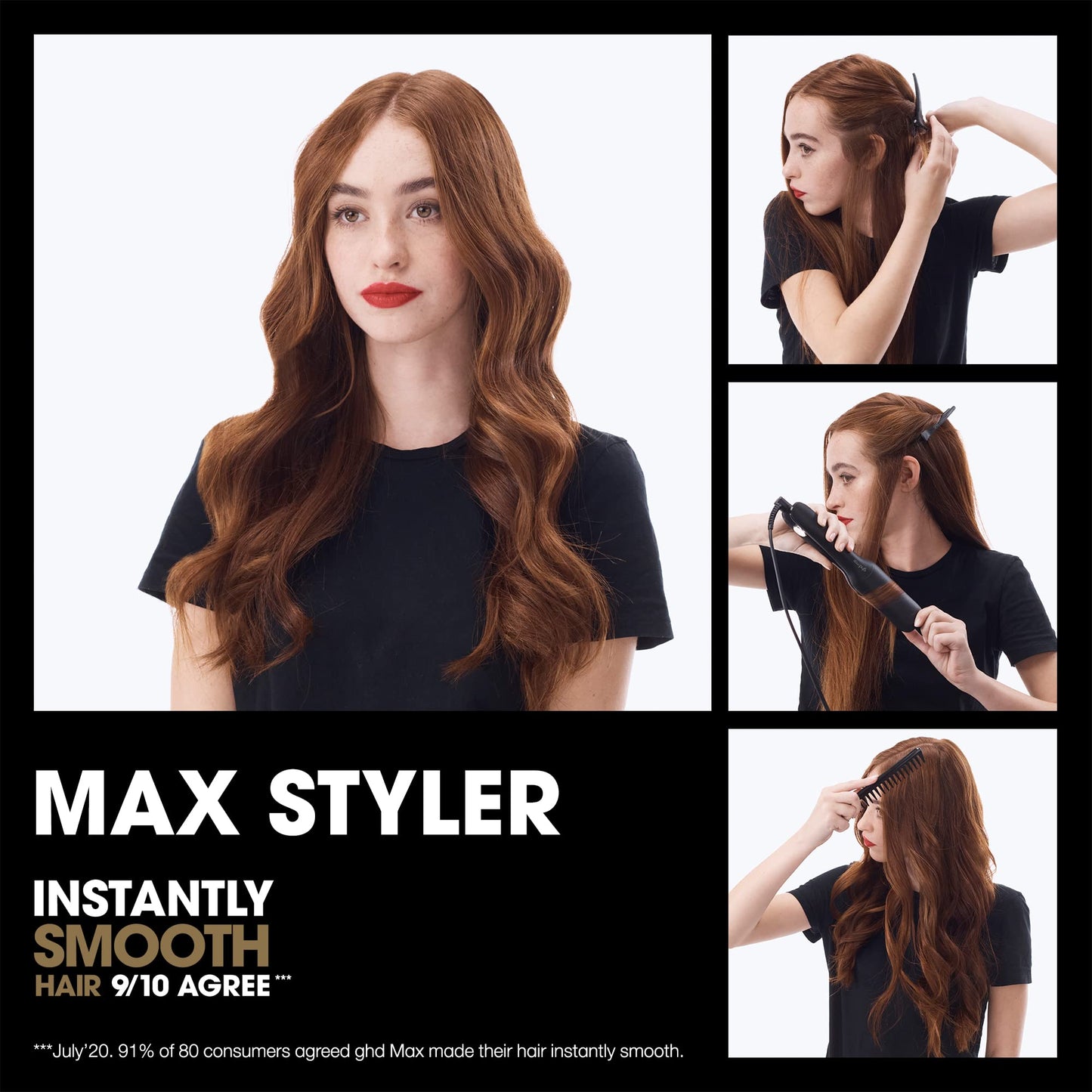 ghd Max Styler 2英寸平板直发器，专业宽陶瓷板造型工具，适合长发、浓密卷发 - 黑色