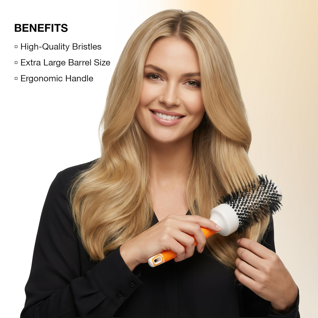 GK HAIR Global Keratin Professional Large Thermal Extra Round Brush 43mm Ceramic Coated Barrel Anti Static Frizz Control Blow Drying Styling Detangling for Long Short Curly Tangle Straight Hair Unisex