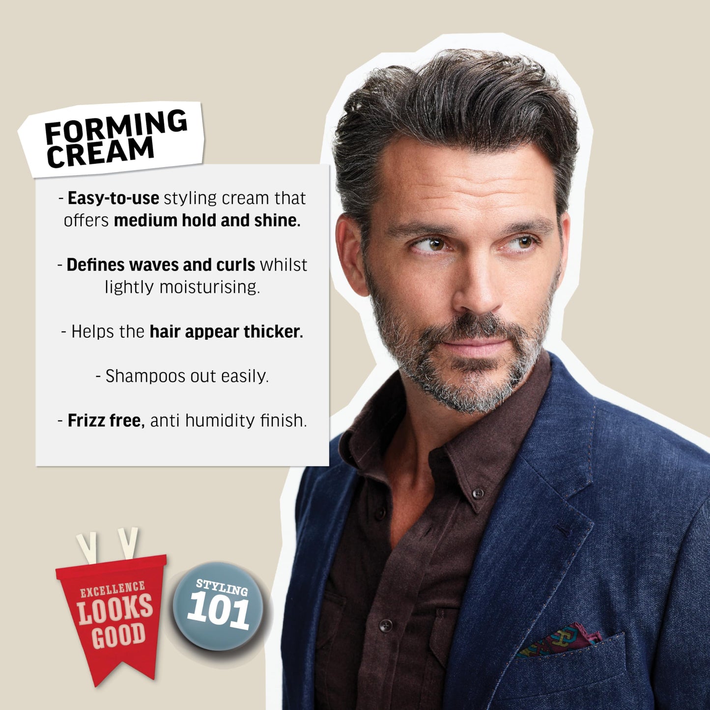 Light Gray American Crew Men's Hair Forming Cream, Like Hair Gel with Medium Hold & Medium Shine, 3 oz