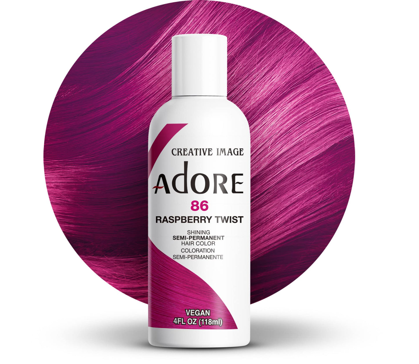 Adore Semi Permanent Hair Color - Vegan and Cruelty-Free Hair Dye - 4 Fl Oz - 086 Raspberry Twist (Pack of 1)