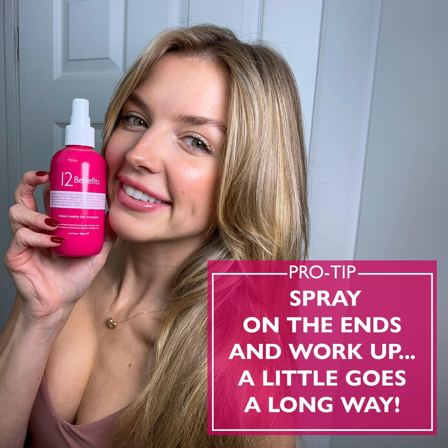 12 Benefits Instant Healthy Hair Treatment - Leave In Conditioner Spray with Quaternium 39 and Silk Fibre Protein - Smooths Frizz, Strengthens & Repairs Damaged Hair - (6 Fl Oz), Packaging May Vary