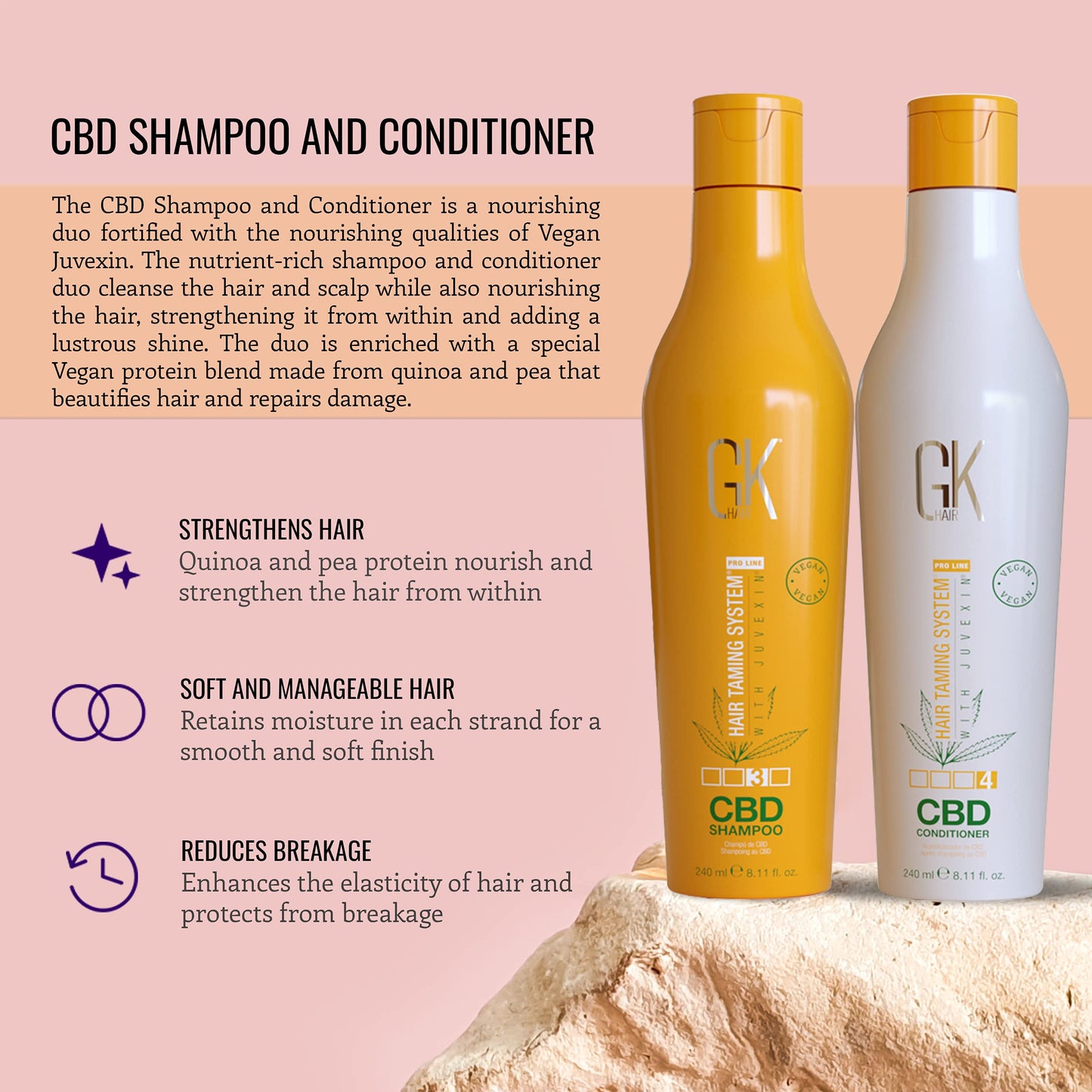 Ensembles de shampoing et d'après-shampoing au chanvre GK HAIR Hydratant Fortifiant Coloré Traité Abîmé Réparateur Nourrit et Brillance Naturel Biologique Végétalien Sans sulfate Sans parabène (Duo)