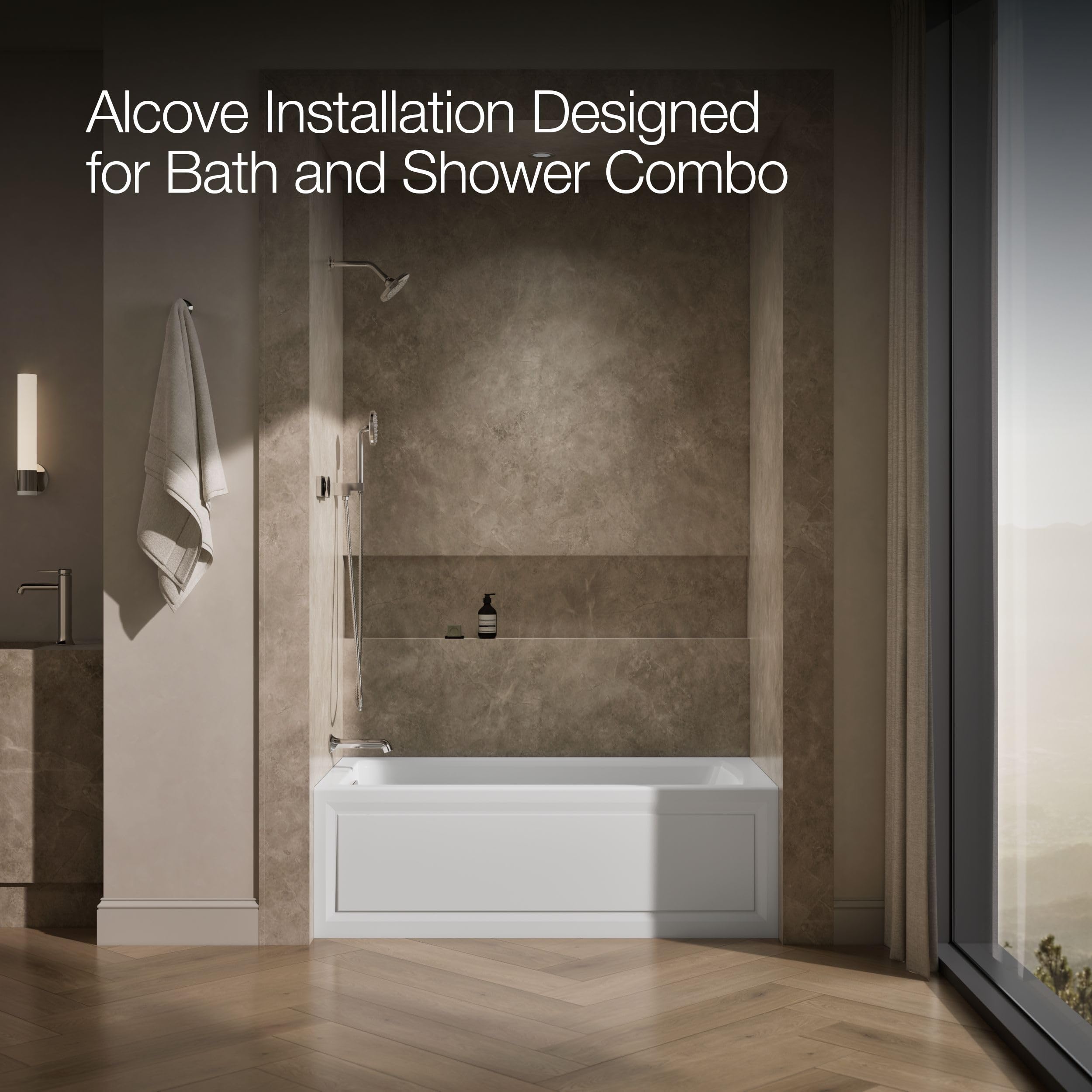 Kohler K-1122-HL-0 Archer 60"x32" alcove whirlpool with integral apron, left hand drain and heater, White