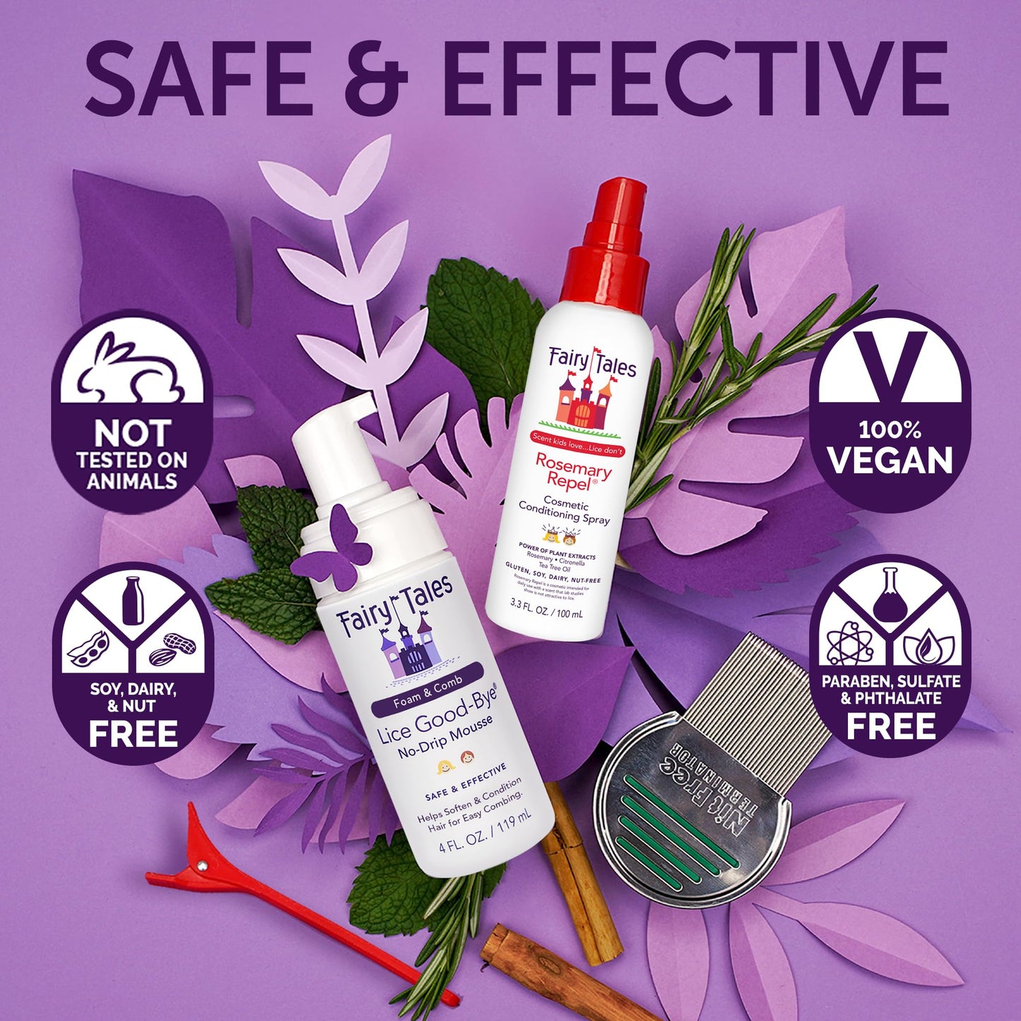 Fairy Tales Lice Good-Bye Survival Kit for Lice Treatment - Includes Treatment Mousse, Conditioning Spray, Comb, & Clip