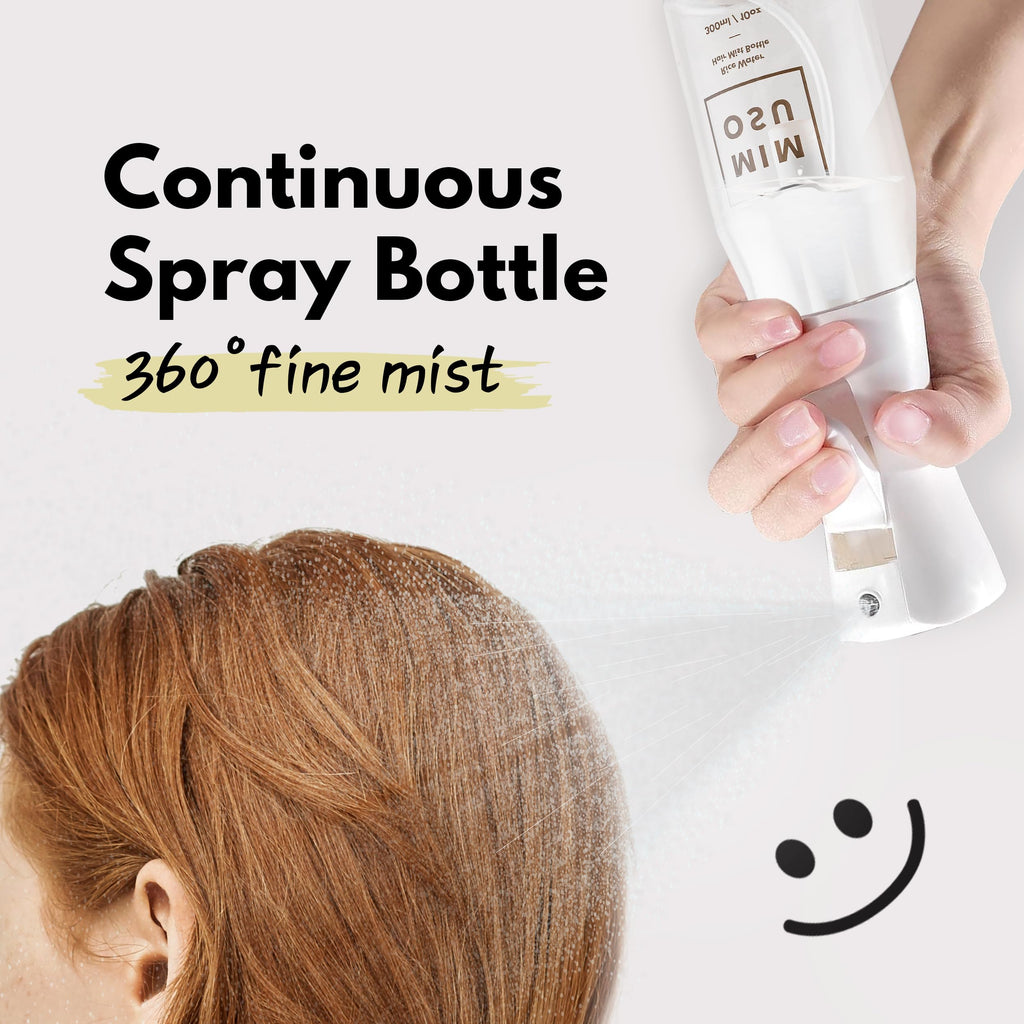 mimosu Continuous Mist Spray Bottle, 10oz – Refillable Sprayer for Hair Styling, Salon, Rice Water DIY, Curly Care Product