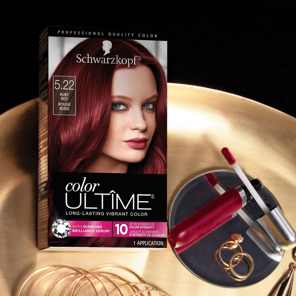 Schwarzkopf Color Ultime 5.22 Ruby Red Hair Dye, Permanent Intense Red with Diamond Brilliance, Fade-Resistant, Covers Grays, All Hair Textures