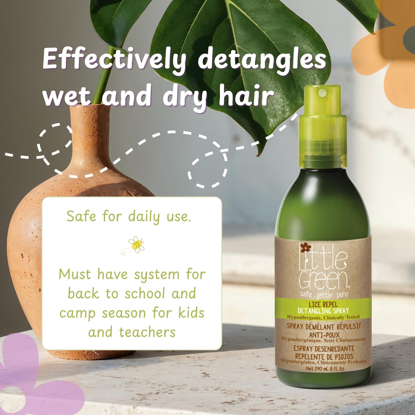 Little Green Kids Lice Guard Detangling Spray, Hair Detangler For Kids, Lice Prevention Spray, Contains Tea Tree Oil, 8oz