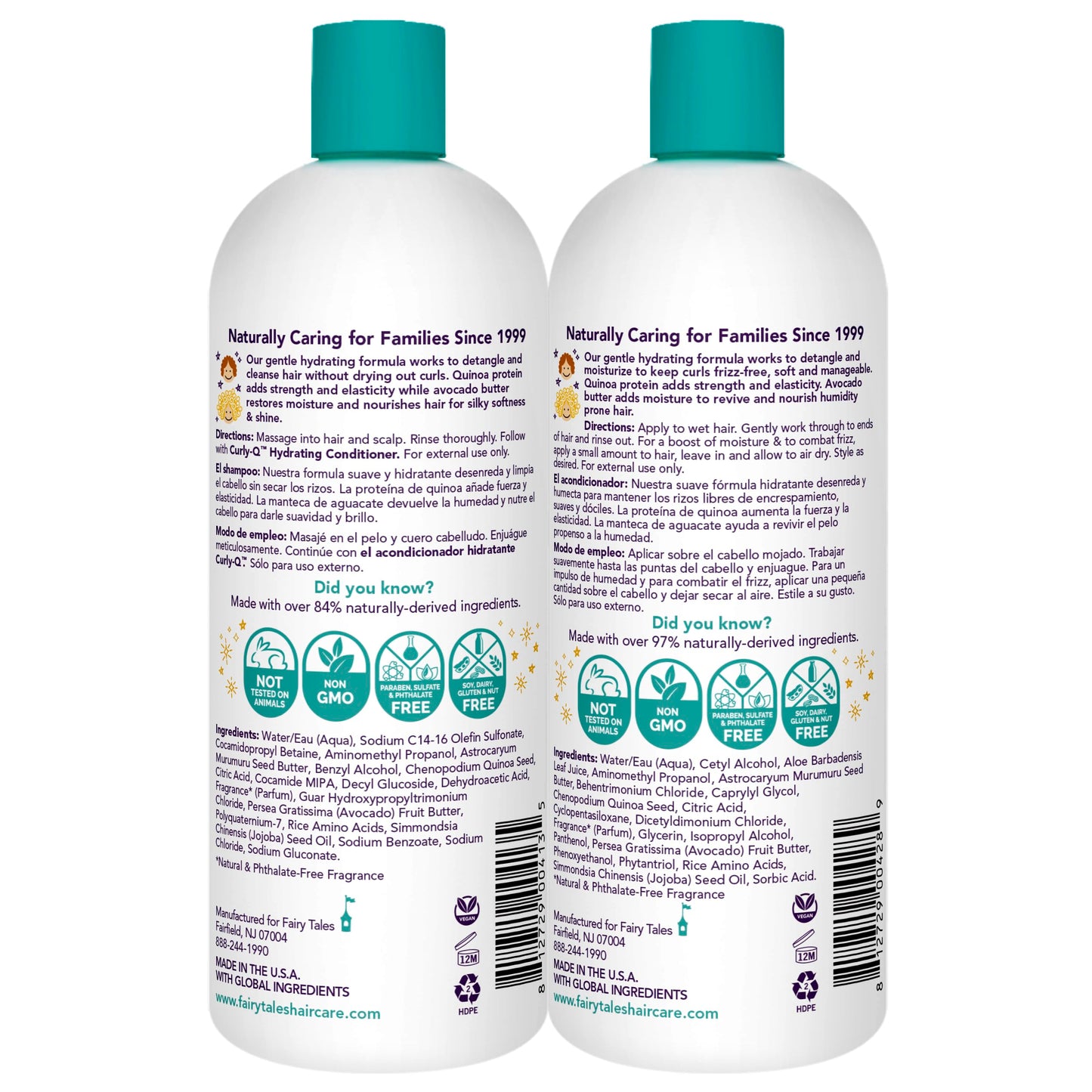 Fairy Tales Curly-Q Hydrating Shampoo and Conditioner for Kids - Paraben, Sulfate, Gluten and Nut Free - For All Curl Types Including Multi Cultural Hair – 32 Oz (2 Pack)