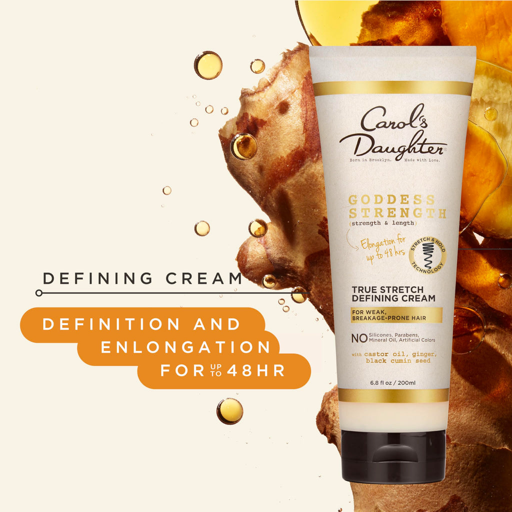 Carol's Daughter Goddess Strength True Stretch Defining Hair Cream For Waves, Coils and Curls, Curl Defining Cream with Castor Oil, 6.8 Fl Oz