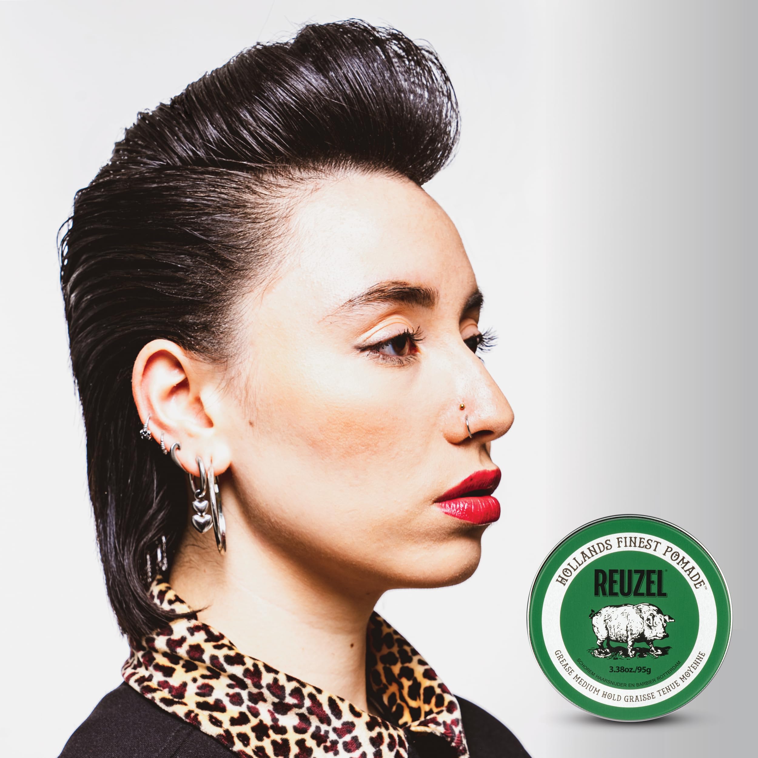 REUZEL Green Grease Pomade, Medium All Day Hold, Oil-Based Styling Wax, Medium Shine, Easy To Wash Out, For All Hair Types