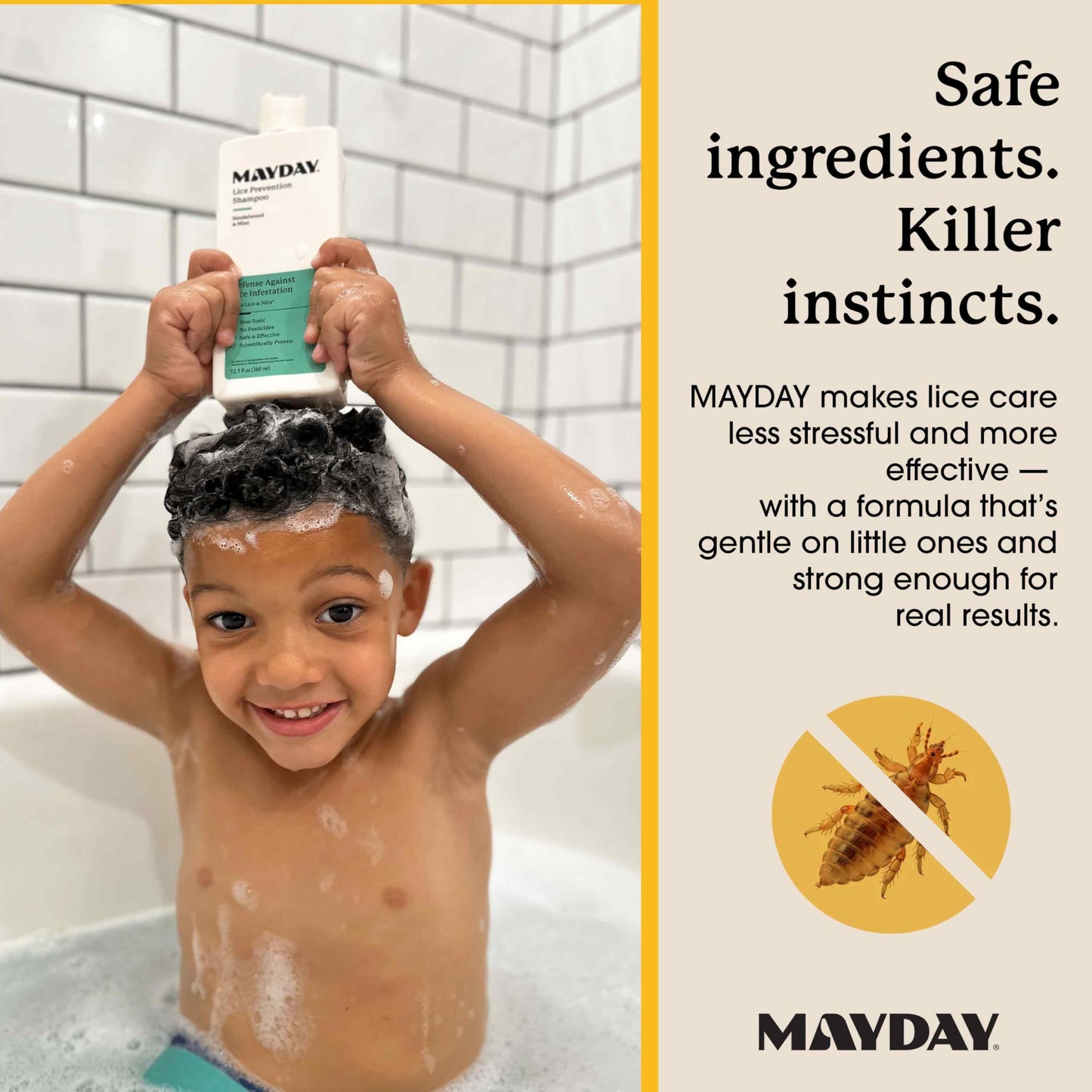 MAYDAY Lice Prevention Shampoo - Sandalwood & Mint - 12oz, Non-Toxic, Pesticide-Free, Scientifically Proven Treatment & Defense Against Lice & Nits, Shampoo for Adults & Kids, Safe for All Hair Types
