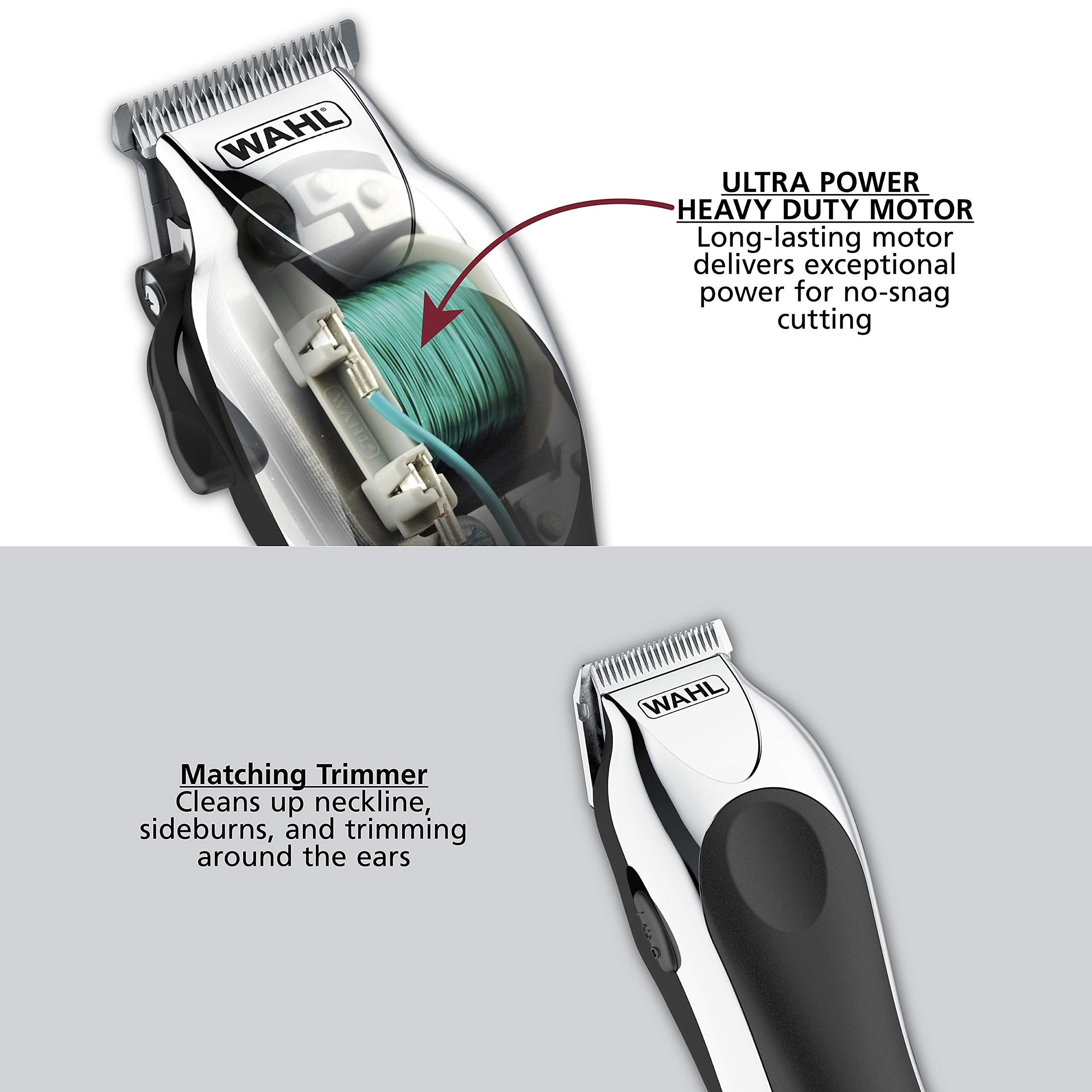 Wahl Clipper USA Deluxe Corded Chrome Pro, Complete Hair and Trimming Kit, Includes Corded Clipper, Cordless Battery Trimmer, and Styling Shears, for a Cut Every Time - Model 3029682