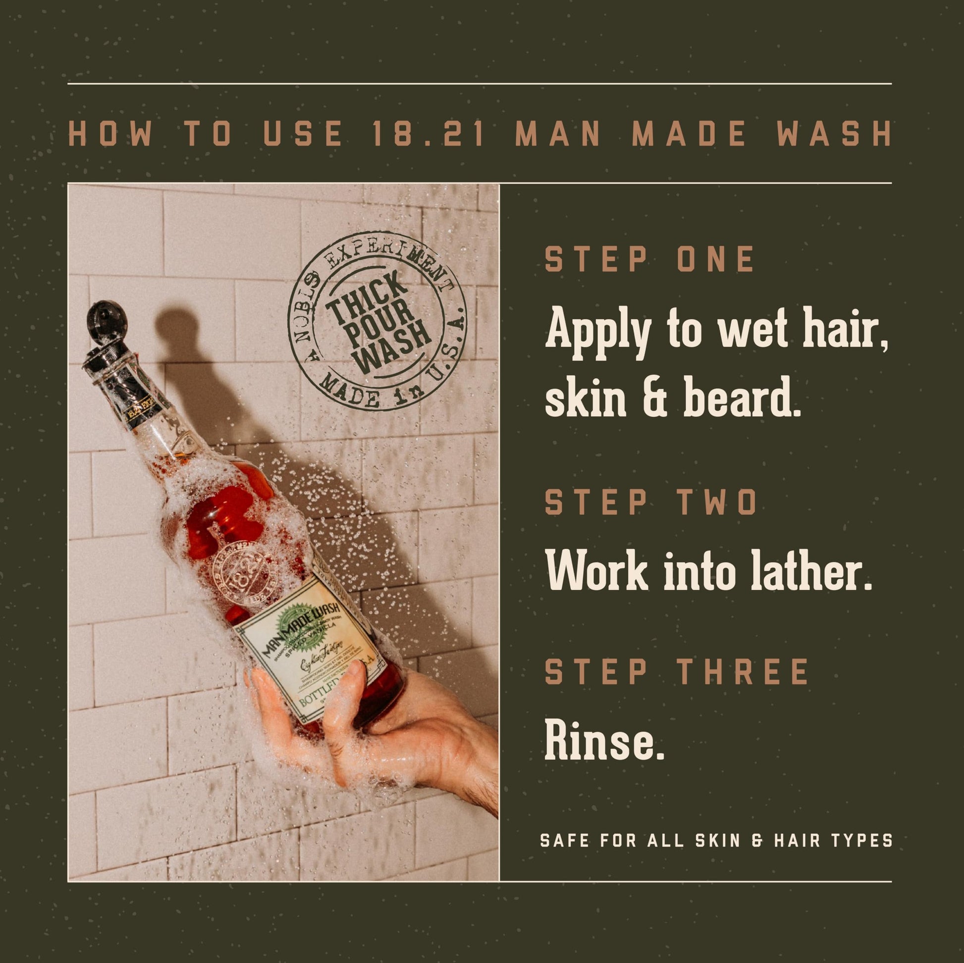 Dark Slate Gray 18.21 Man Made Original Spiced Vanilla 3-in-1 Body Wash, Shampoo, & Conditioner for Men, All Hair & Skin Types, Strengthens and Moisturizes in a Manly Aroma, 18oz