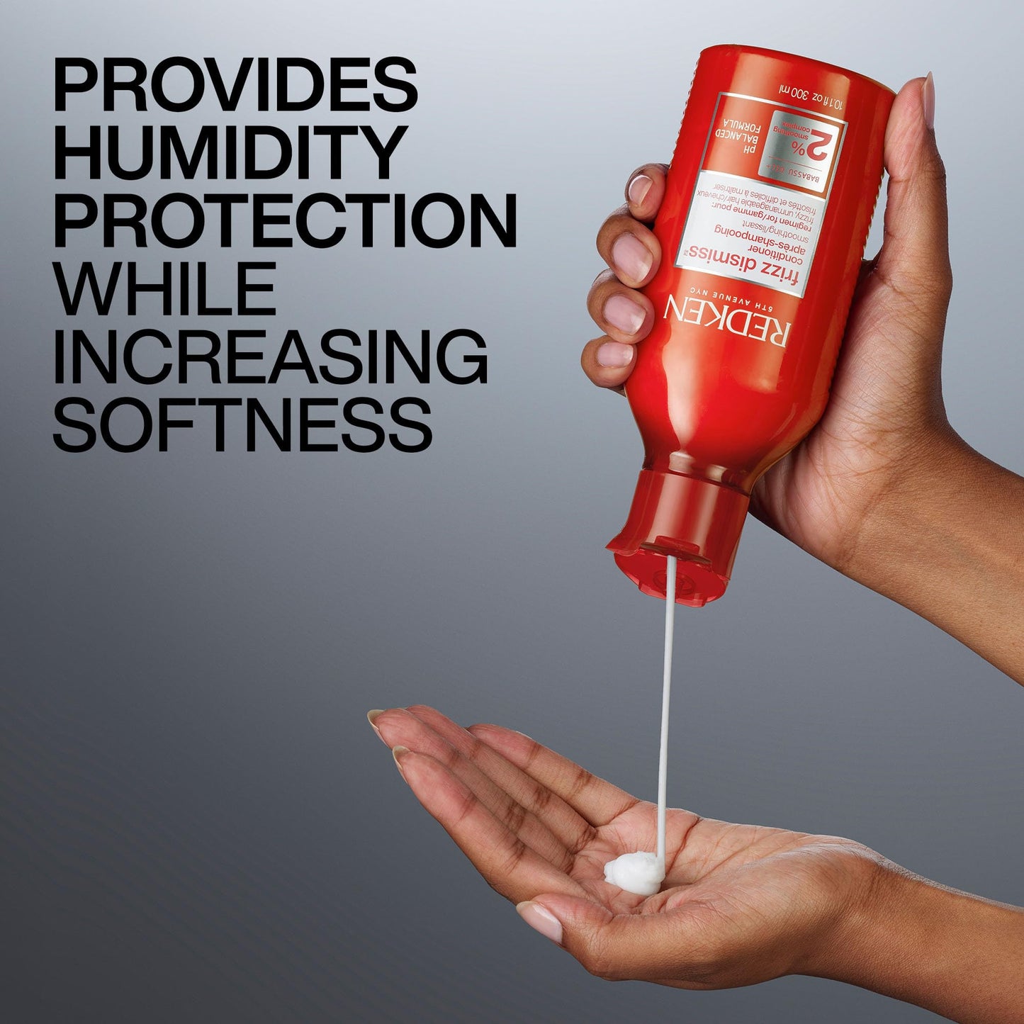 Après-shampoing Redken Frizz Dismiss | Après-shampoing sans sulfate pour cheveux crépus | Hydrate et lisse | Cheveux doux et soyeux | Contrôle durable des frisottis | Protection contre l'humidité | Anti-frisottis