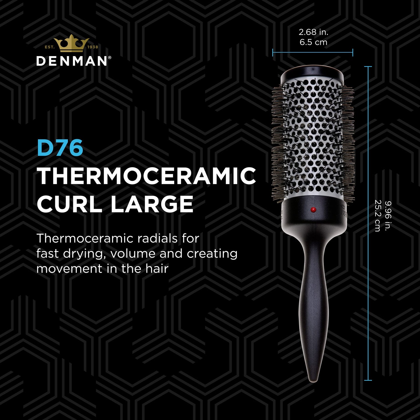 Denman (D76) Thermoceramic Vented Barrel Round Hair Brush with Nylon Bristles for Fast Drying, Volume and Creating Movement in the Hair, Black and White