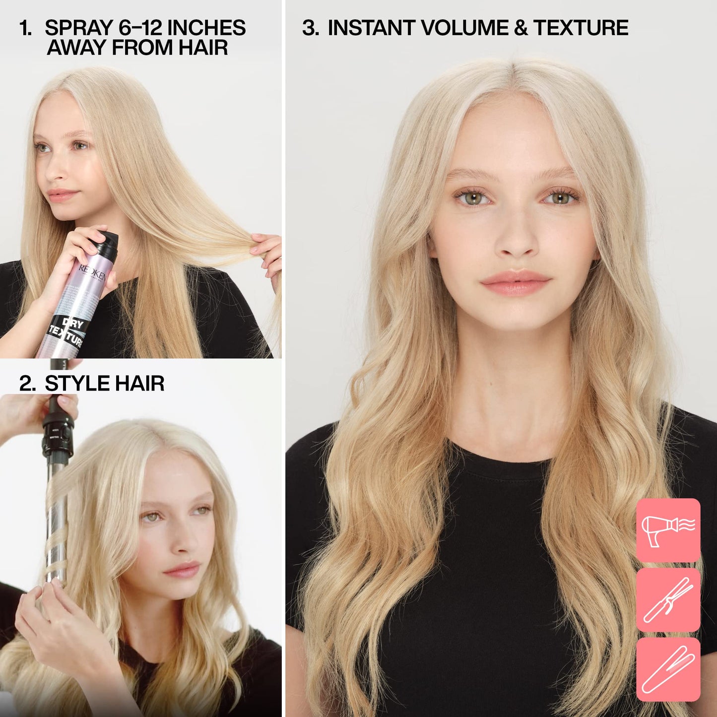 Spray volumateur léger Redken Dry Texture pour tous types de cheveux, texture aérienne et effet plage, tenue moyenne