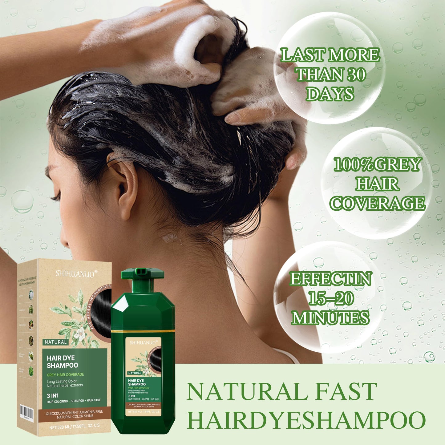 Lavender SHIHUANUO Hair Dye Shampoo 3 in 1 for Gray Hair Coverage, Herbal Ingredients Natural Shampoo Hair Dye for Women & Men/PDD-Free 520m（Brown）