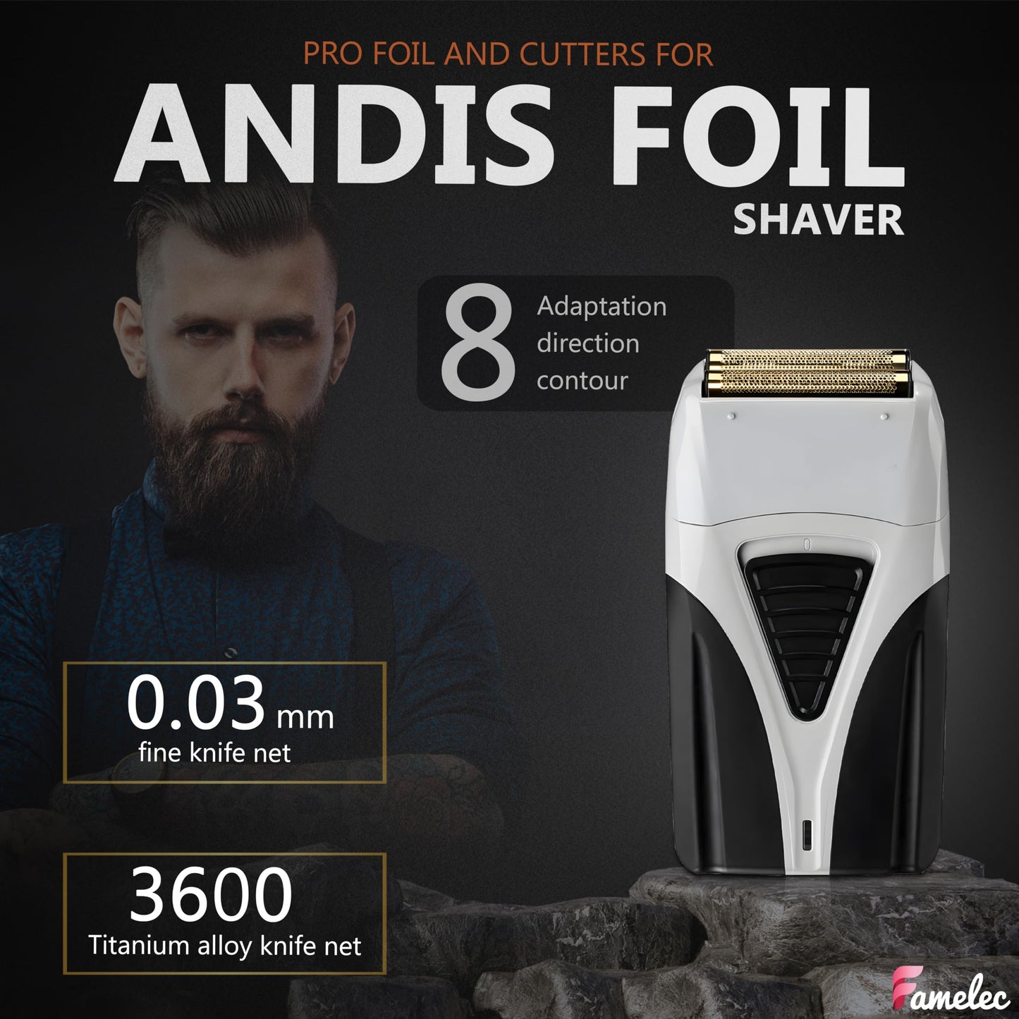 Dark Slate Gray FAMELEC 2 Pack for Andis Shaver Foil TS-1 TS-2, ProFoil Lithium Shaver Replacement Titanium Foil Assembly and Inner Cutters Compatible with Andis Smooth Shaving Cordless Shavers