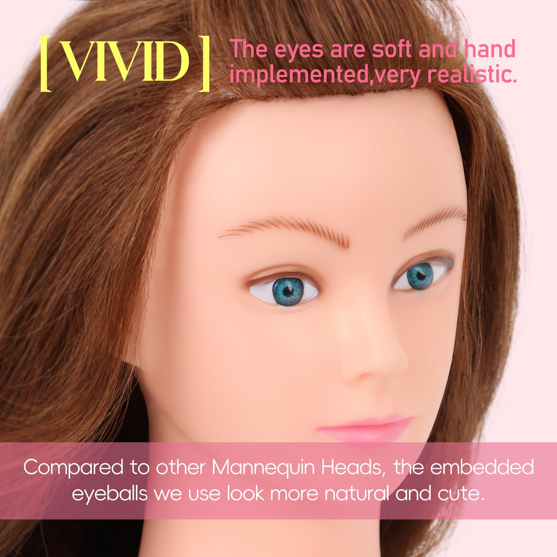 Peach Puff Mannequin Head Human Hair 22"-24" Female 100% Human Hair Mannequin Head Hair Styling Cosmetology Manikin Head Doll Head for Hairdresser with Clamp Holder and Tools (dark brown)