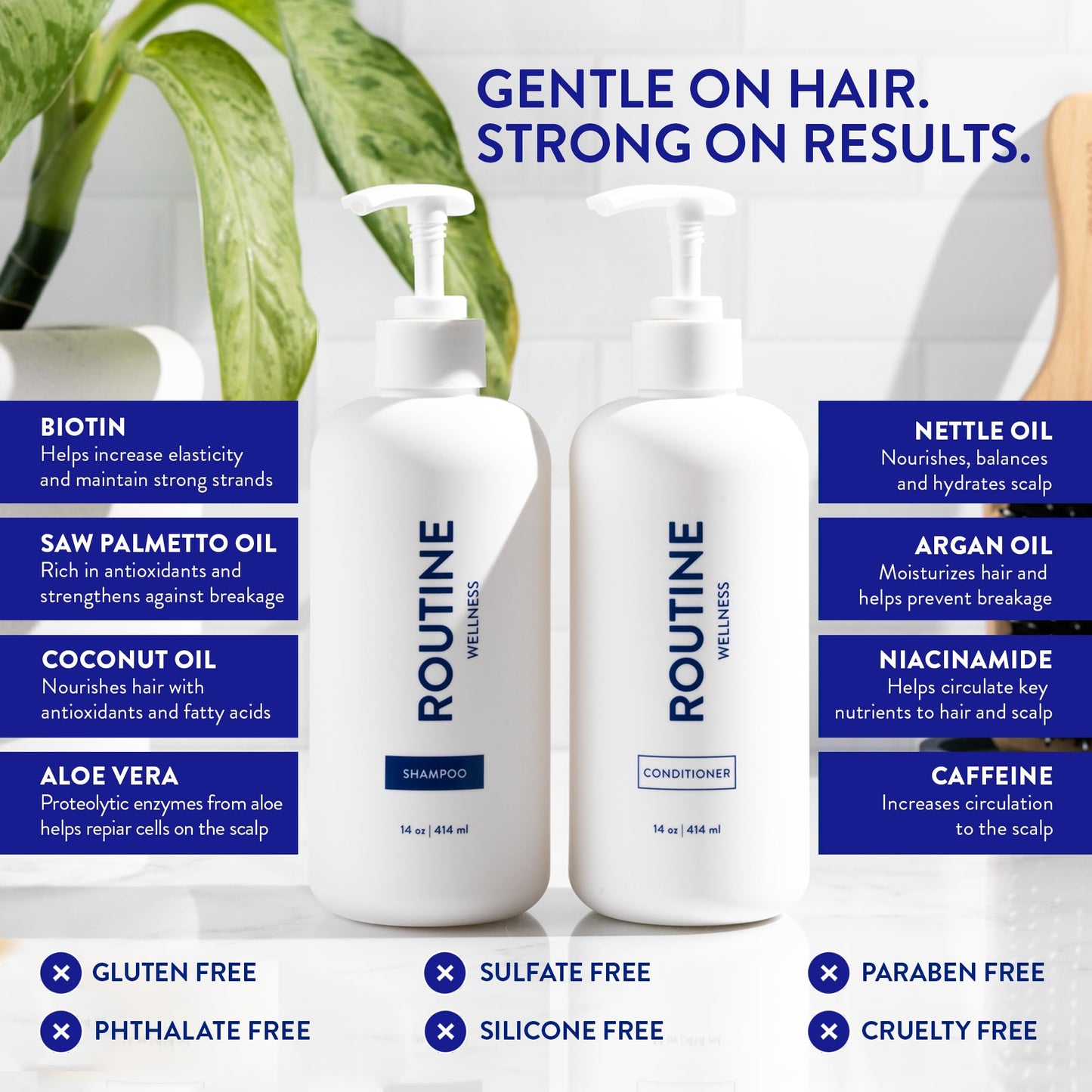 White Smoke Routine Wellness Anti-Thinning Shampoo and Conditioner Set for Thinning Hair - Biotin DHT Blocker Women & Men - Color Safe Shampoo for Hair Loss & Healthier Hair - Rose Hips (Pack of 2)