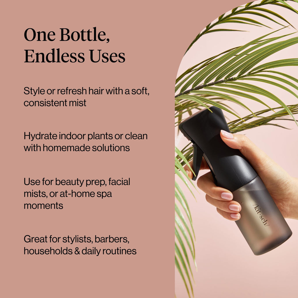 Kitsch Continuous Spray Bottle for Hair – Fine Mist Water Mister & Water Spray Bottle – Recycled Hair Spray Bottle – Spray Bottles for Cleaning, Styling, Plants & More – Black, 150ml