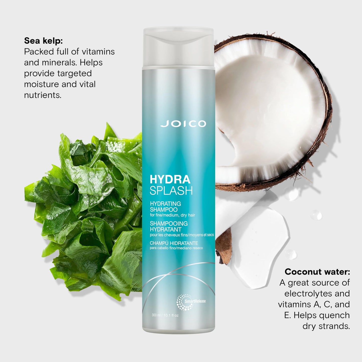 Joico HydraSplash 保湿洗发水 | 适用于细软、中等和干燥发质 | 补充水分 | 增加水分和柔软度 | 添加海藻和椰子水 | 10.1 液体盎司