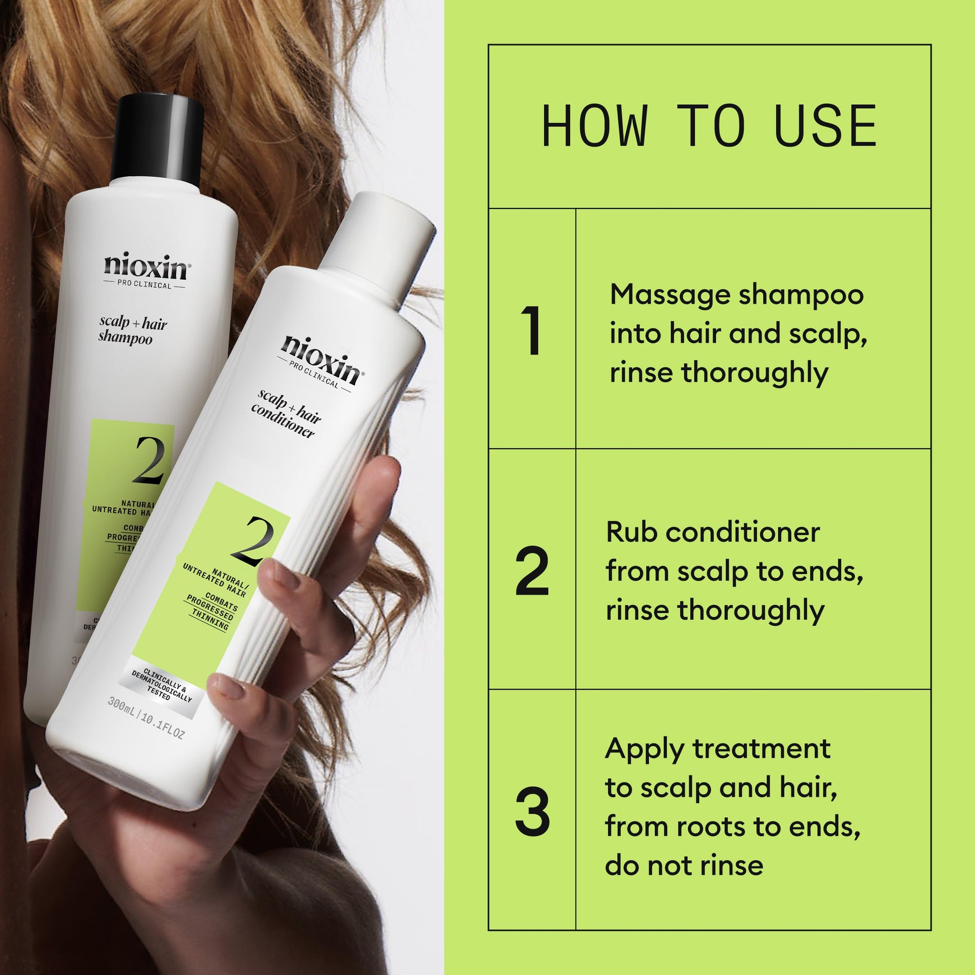 Light Goldenrod Nioxin Scalp + Hair Thickening System 2 | For Natural or Untreated Hair with Progressed Thinning| Full Size| 3 Month Supply