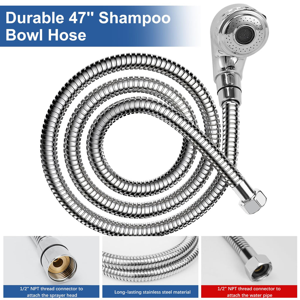 LukLoy Shampoo Bowl Sprayer Hose Replacement, 1/2" Nut Professional Salon Sink Stainless Steel Hose for Sink Shampoo Bed