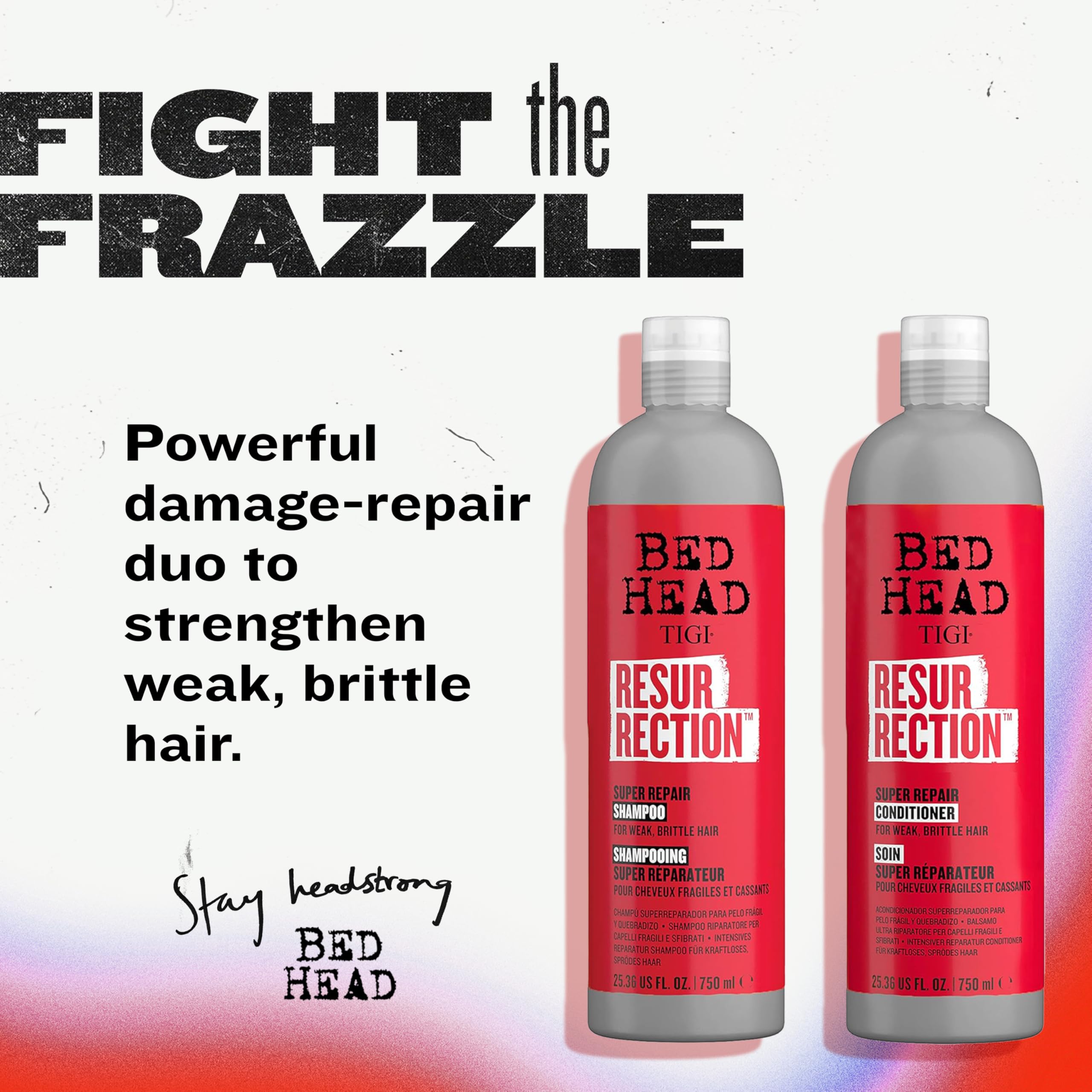 TIGI Bed Head Resurrection Hair Repair Shampoo and Conditioner Set for Dry and Damaged Hair, Maximum Strength with Resurrection Plant, 25.36 fl oz