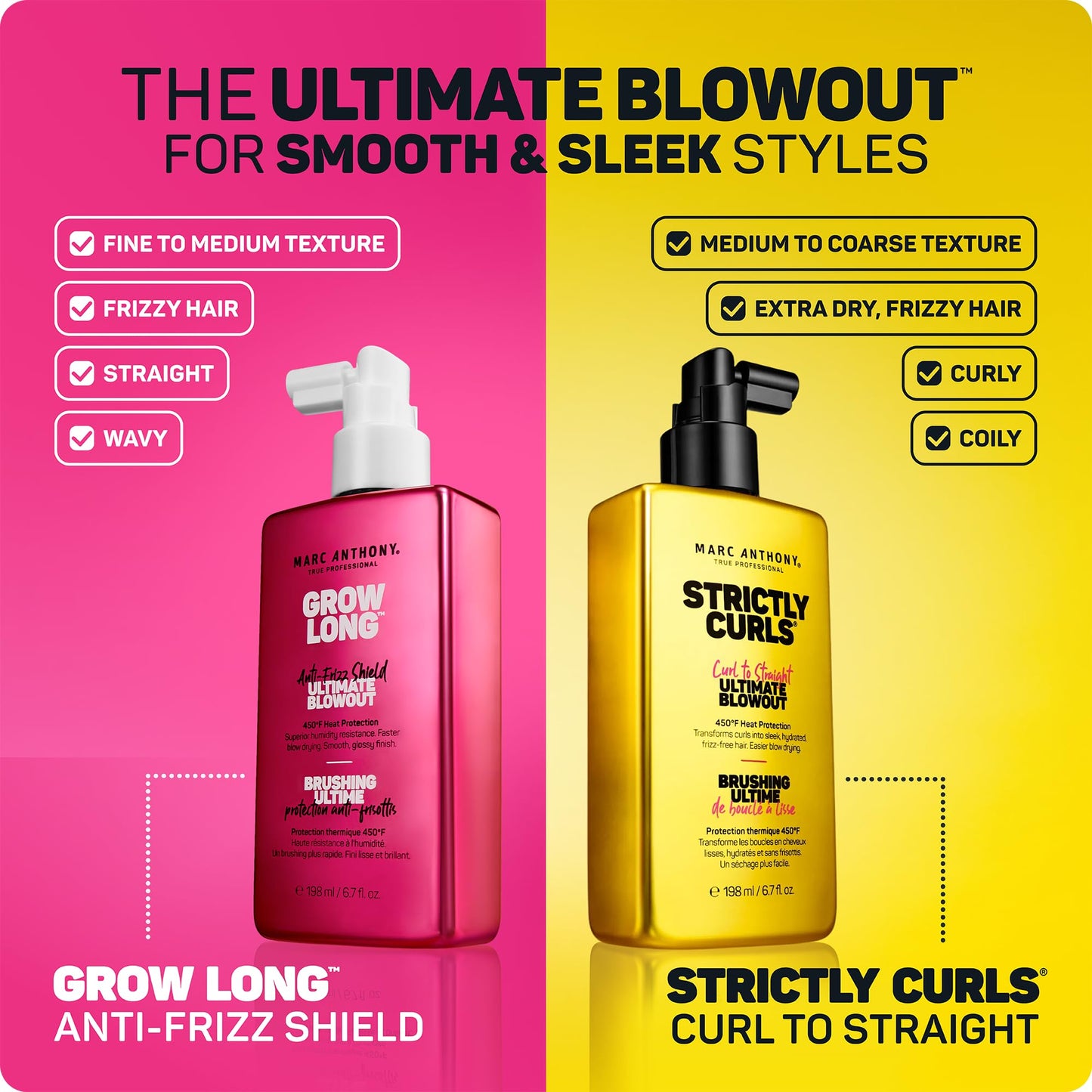 Marc Anthony Anti-Frizz Shield Ultimate Blowout Spray, Grow Long - Smooth, Shiny Hair in High Humidity - Heat Protectant - 6.7 oz
