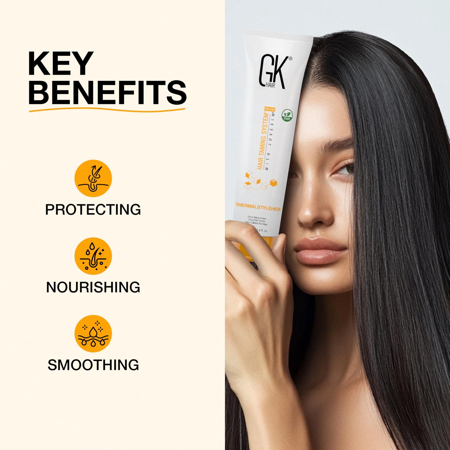 GK HAIR Global Keratin ThermalStyleHer Hair Cream (3.4 Fl Oz/100ml) - Thermal Styling Blow Dry Heat Protectant Cream - Anti Frizz Damage Protection Styling Cream for All Hair Types