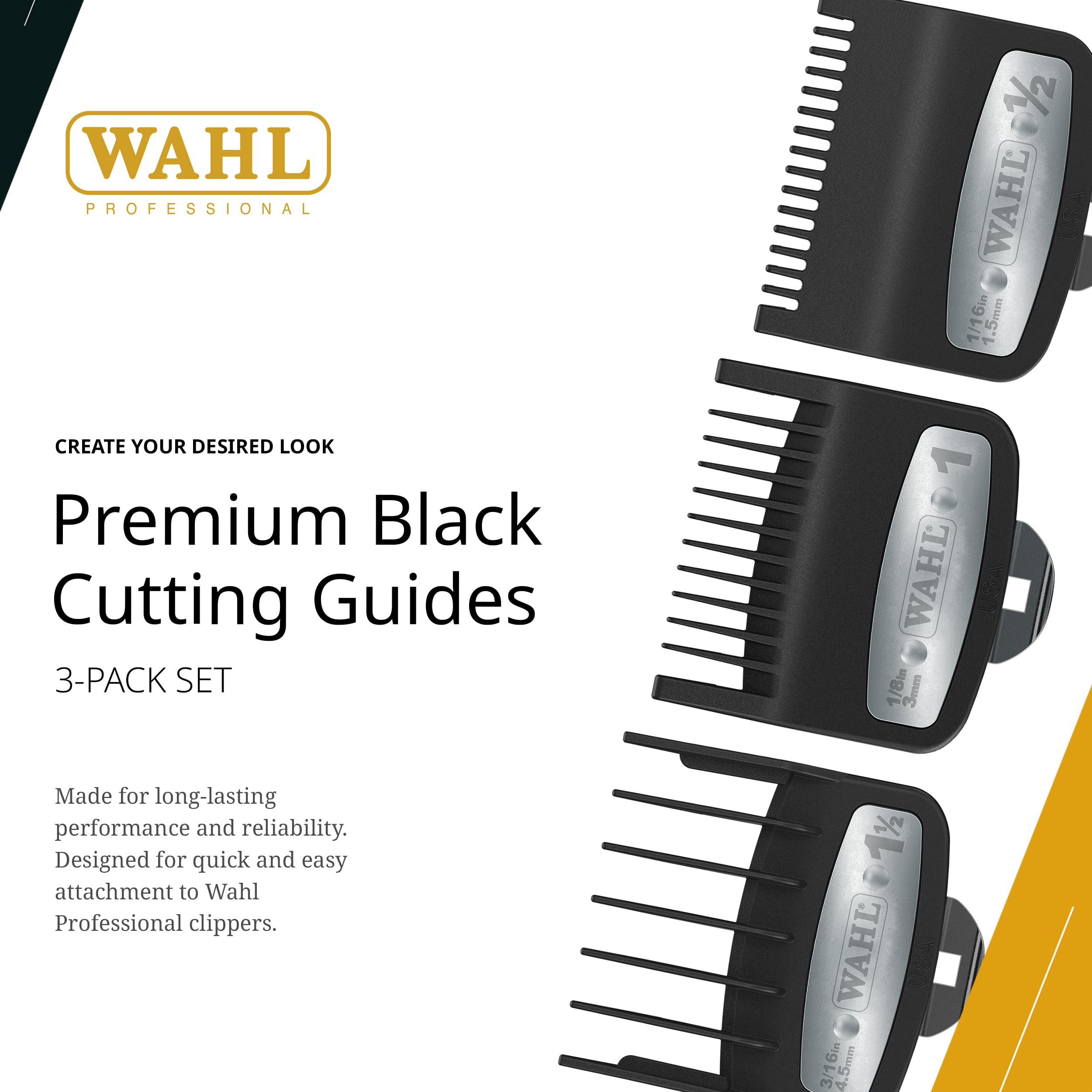 Wahl Professional 3 Pack Premium Attachments, Secure-Fit Clipper Comb Set, Durable, Includes 1/2", 1", and 1 1/2" Sizes