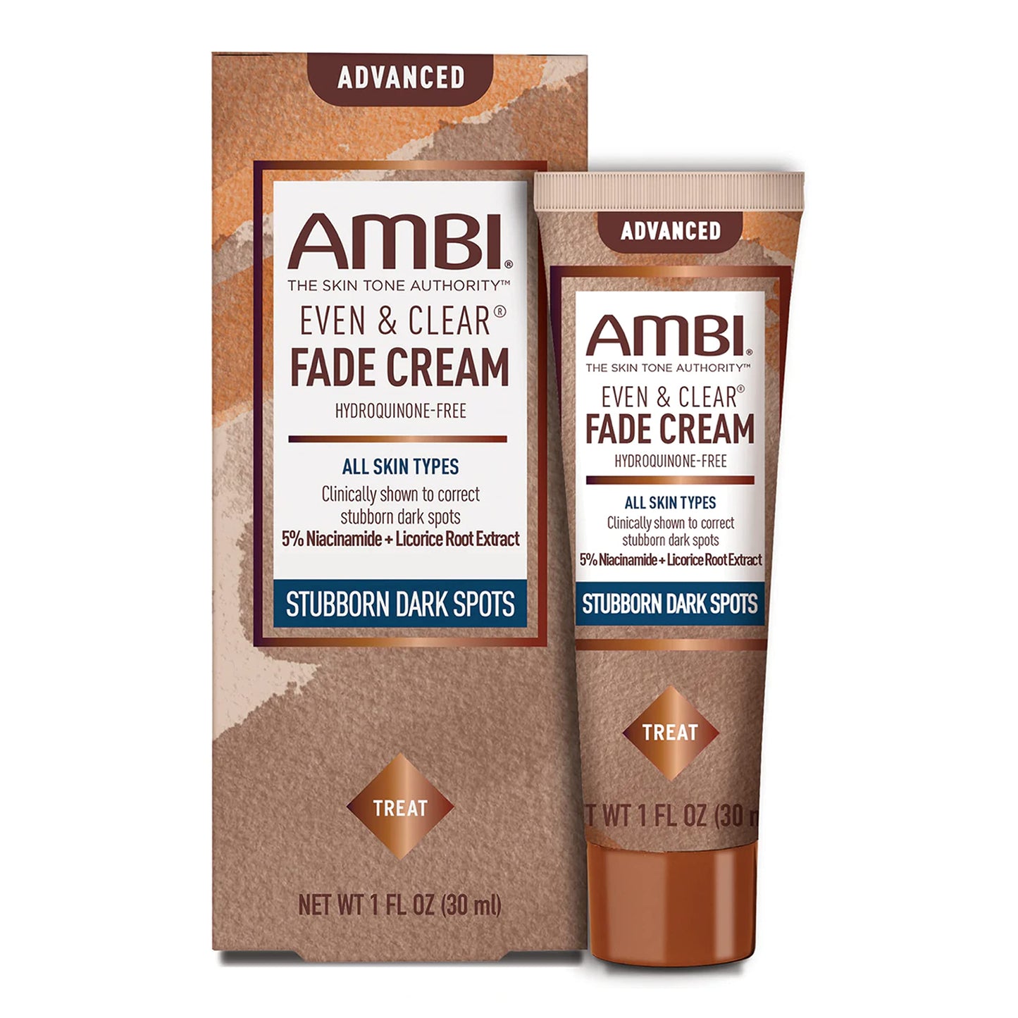 Ambi Even &amp; Clear Advanced Fade Cream，不含对苯二酚，色素沉着治疗，顽固黑斑修复，2-3 周即可见效，烟酰胺、甘草根提取物、PHA，1 液体盎司