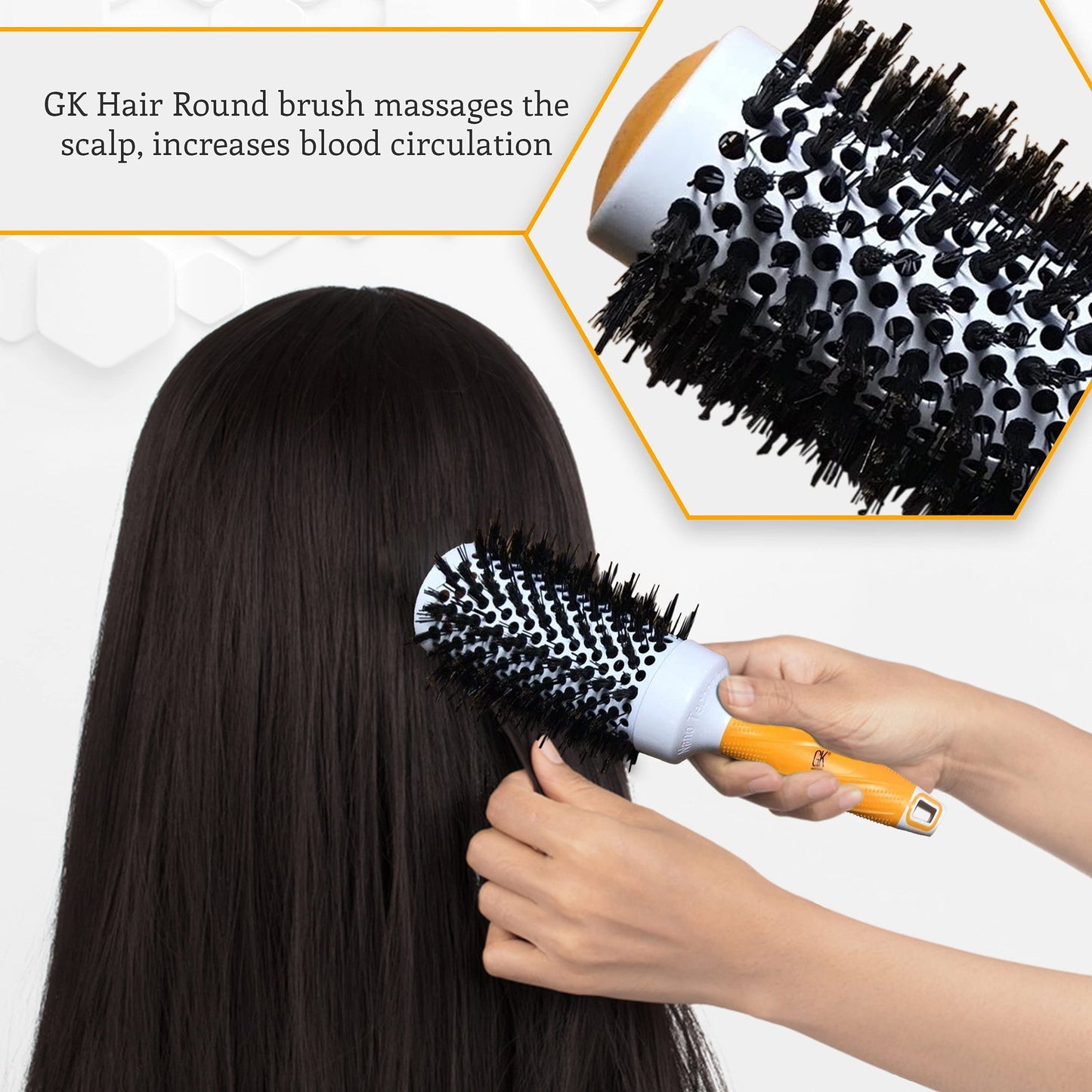 GK HAIR Global Keratin Professional Large Thermal Extra Round Brush 43mm Ceramic Coated Barrel Anti Static Frizz Control Blow Drying Styling Detangling for Long Short Curly Tangle Straight Hair Unisex