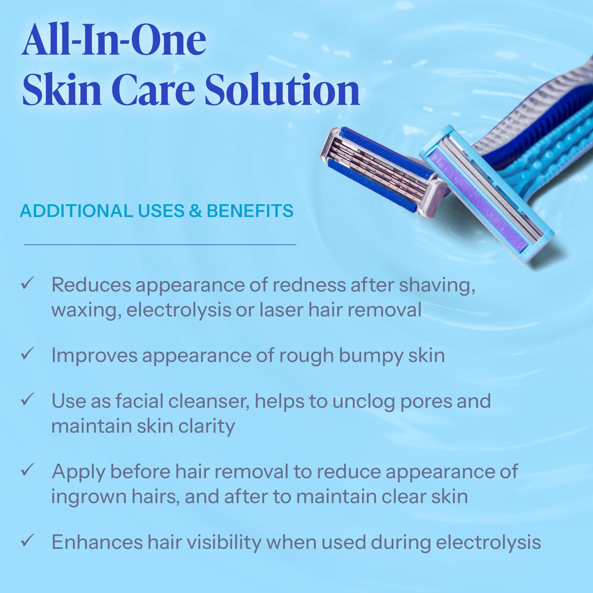 Light Sky Blue Tend Skin Solution for Unsightly Razor Bumps, Ingrown Hair and Razor Burns, Post Shaving and Waxing Toner for Men and Women, Made in USA, 8 Oz
