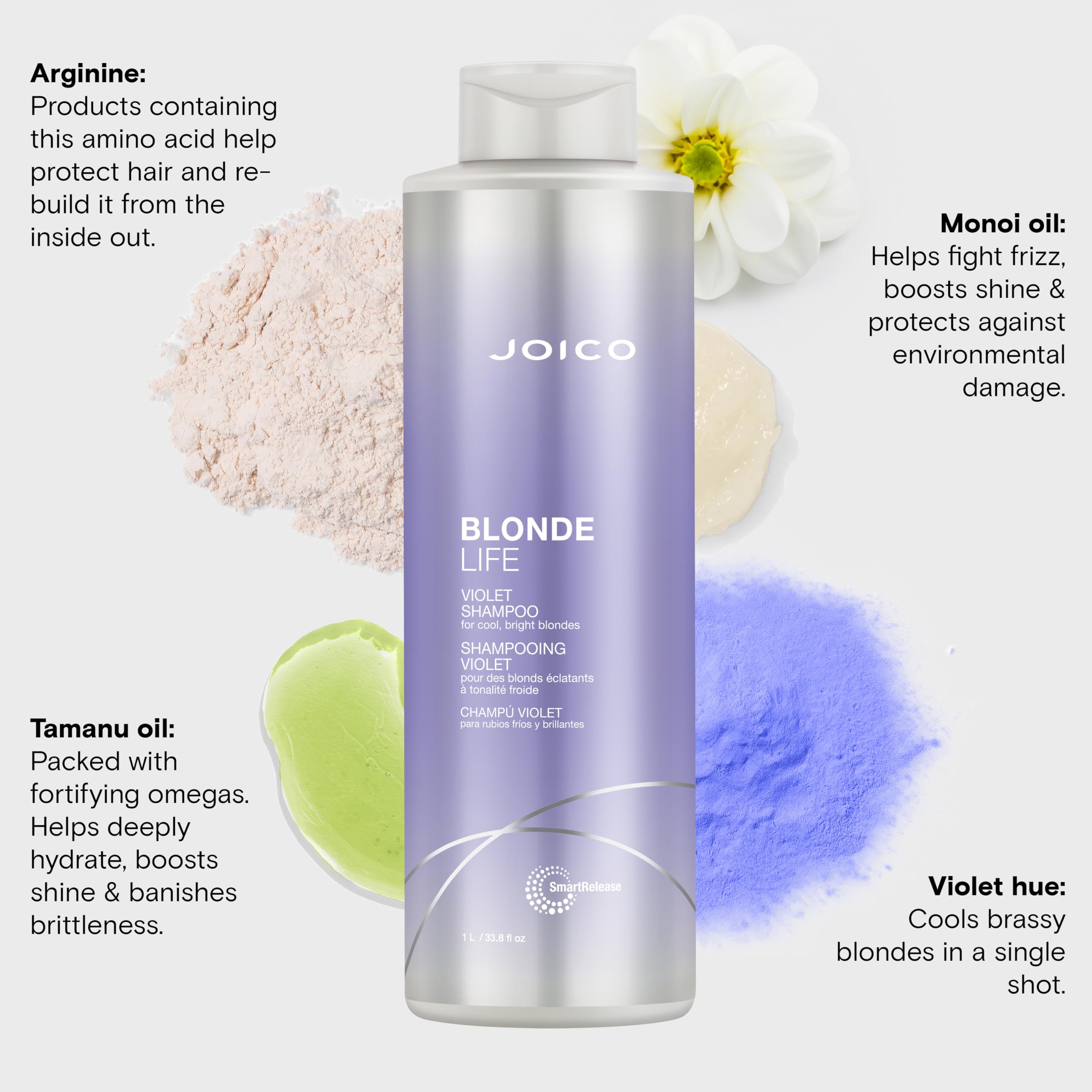 Joico Blonde Life Violet Shampoo | For Cool & Bright Blonde Hair | Neutralize Brassy Tones | Banish Yellow Tones | Boost Shine | Sulfate Free | With Monoi & Tamanu Oil | 33.8 Fl Oz
