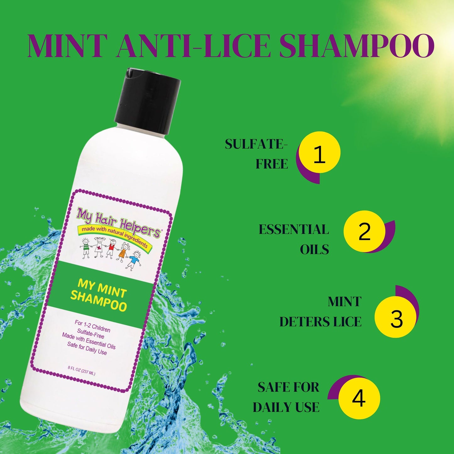 My Hair Helpers Anti Lice Prevention Shampoo and Conditioner Set for Kids, Mint, Neem, Rosemary, Daily Defense, Works on 1-2 Children, 8 Ounces Each