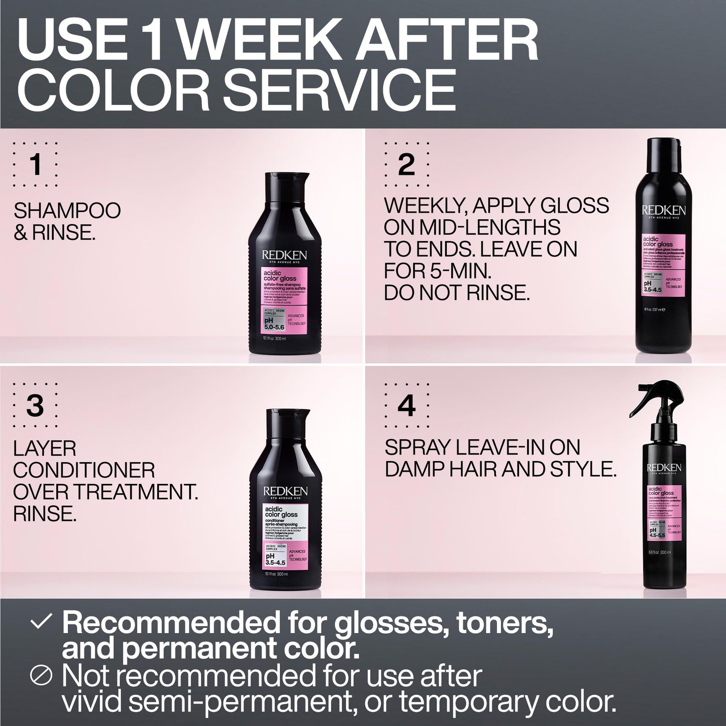 Redken Acidic Color Gloss Heat Protection Leave-In Treatment Spray For Color-Treated Hair | With Heat Protection for Styling and Blow Drying | Conditions and Adds Shine