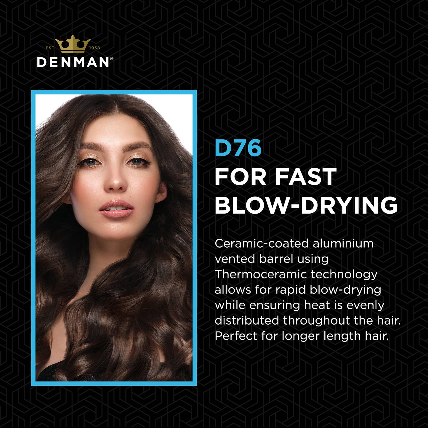 Denman (D76) Thermoceramic Vented Barrel Round Hair Brush with Nylon Bristles for Fast Drying, Volume and Creating Movement in the Hair, Black and White