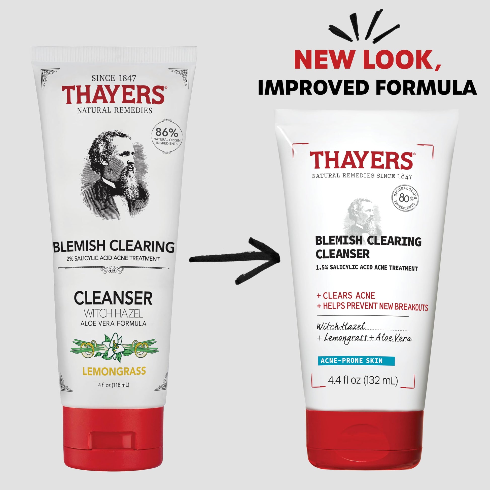 Lavender THAYERS Blemish Clearing Face Cleanser with 1.5% Salicylic Acid, Acne Treatment Face Wash, Soothing and Non-Stripping Skin Care, 4.4 Fl Oz